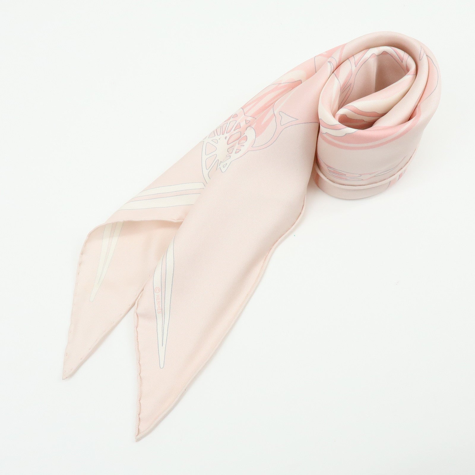 HERMES Silk 100% Triangle Scarf CALECHE ELASTIQUE Light Pink