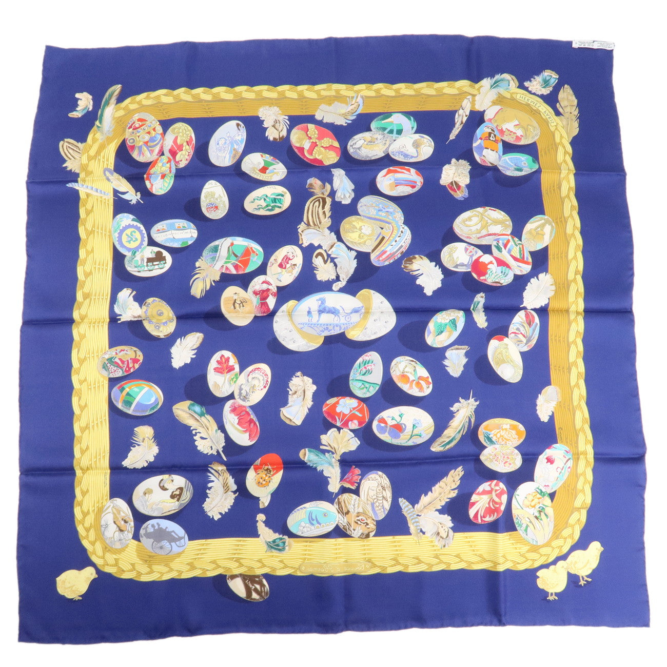 HERMES Carre 90 Silk 100% Scarf Couvee d Hermes Navy Multicolor Used