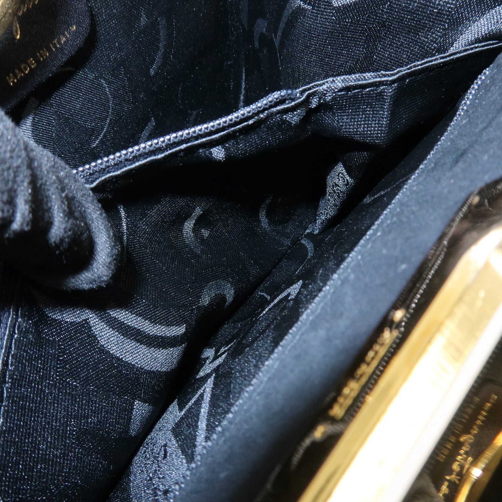 Ferragamo Gancini Suede Chain Shoulder Bag Crossbody Bag Black