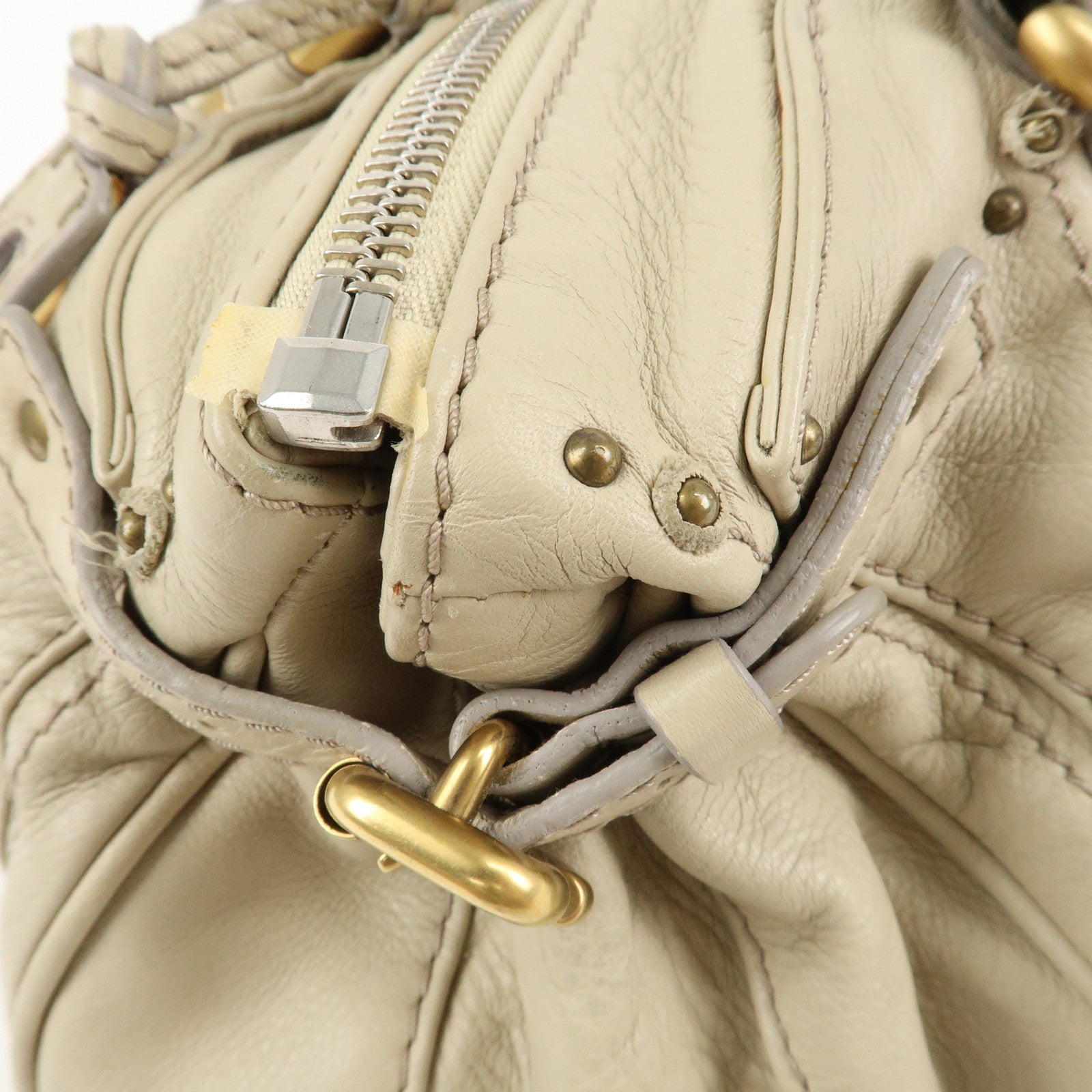 Chloe Paddington Leather Medium Hand Bag Shoulder Bag Beige Used
