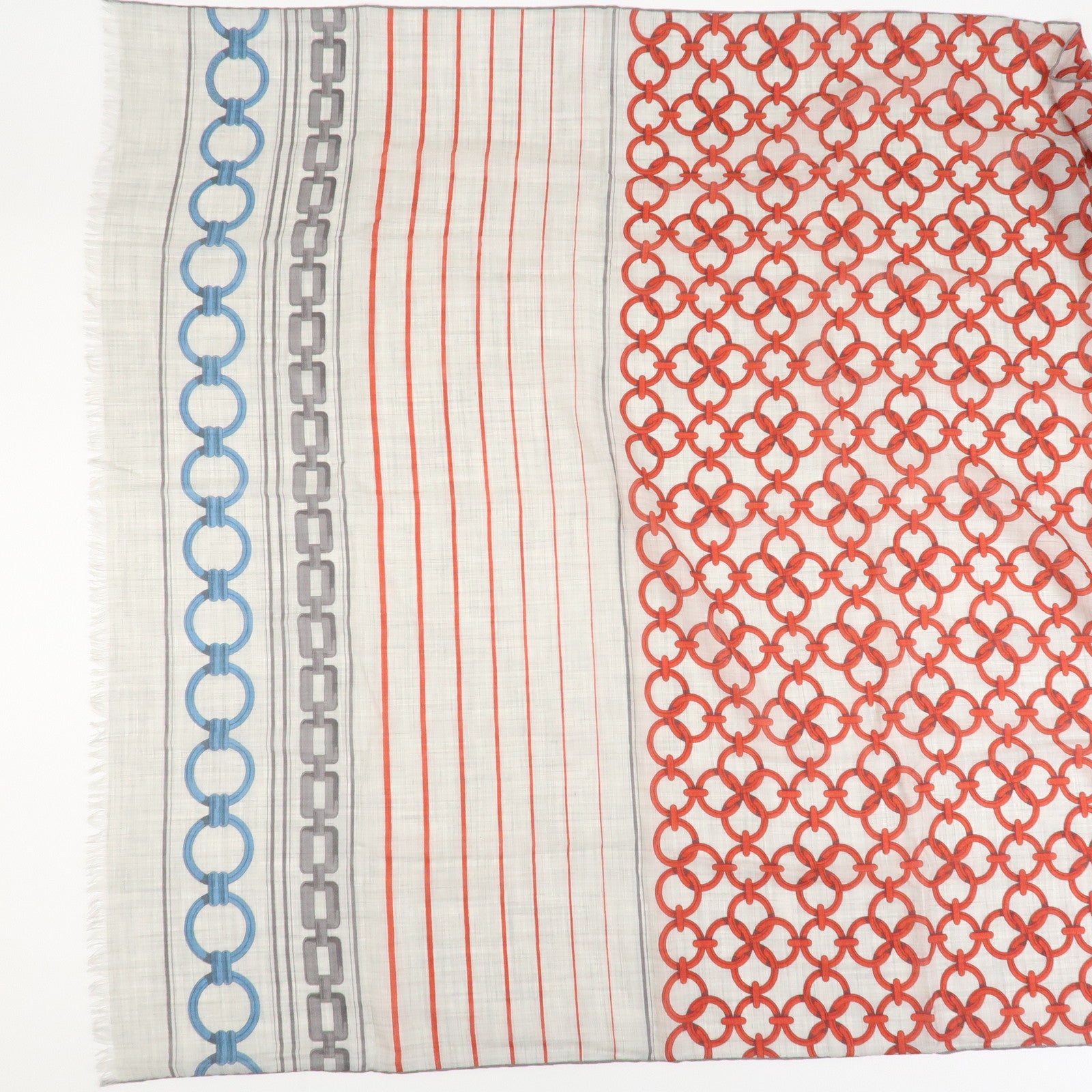 HERMES Rectangle Scarf Maillon et Chﾃｪne Cashmere 100% Gray Red