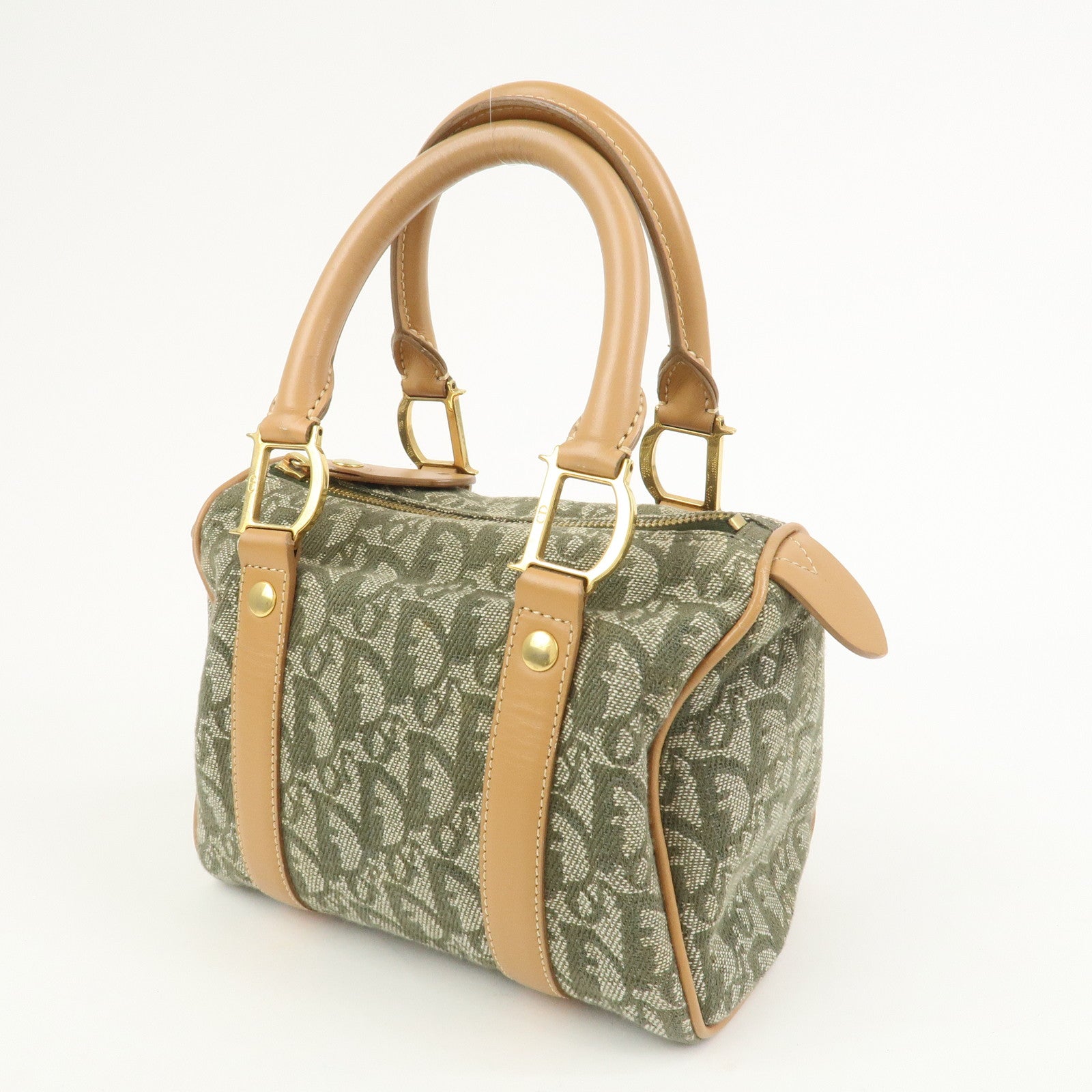 Christian Dior Trotter Jacquard Canvas Leather Boston Bag Hand Bag