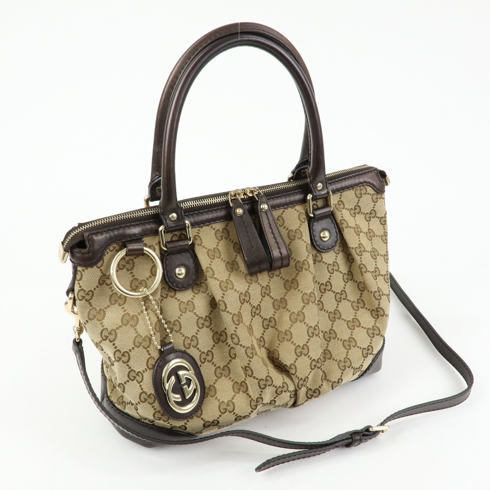GUCCI Sukey Interlocking G GG Canvas Leather 2Way Bag Brown 247902