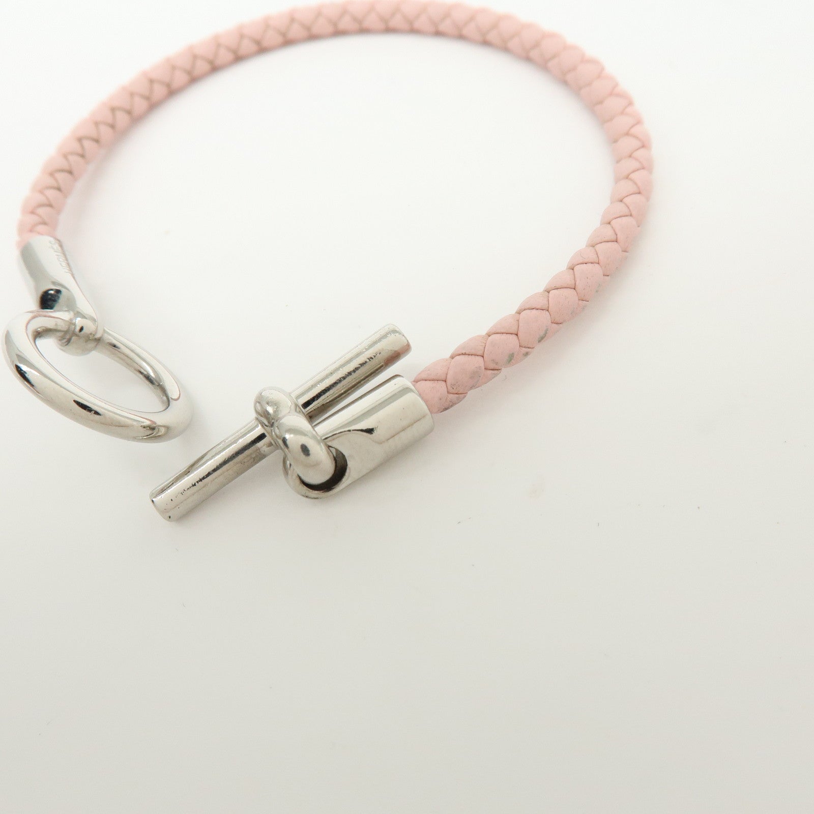 HERMES Glenan H Tresse en Veau Swift Leather Bracelet Light Pink