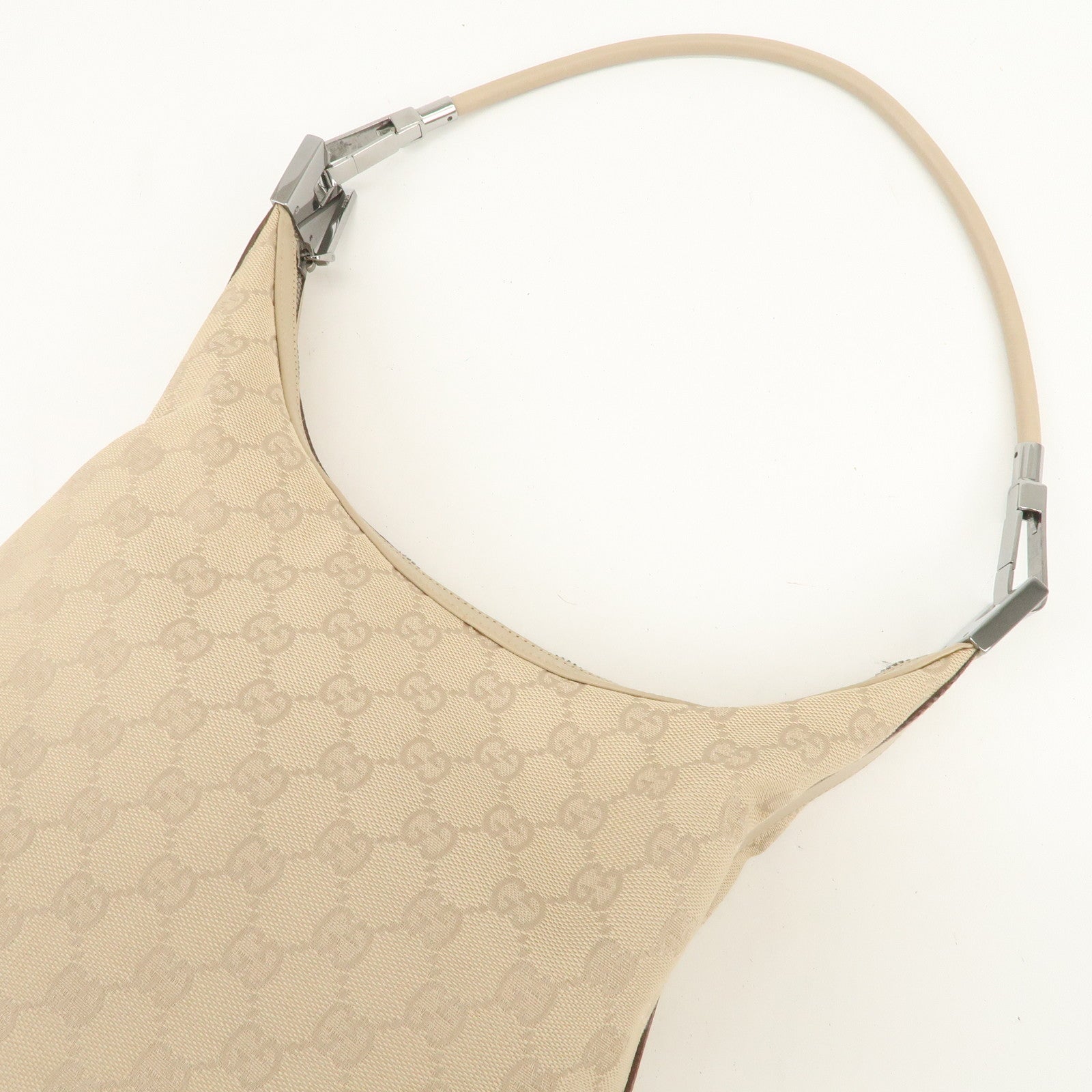 GUCCI GG Canvas Leather Shoulder Bag Hand Bag Beige Silver