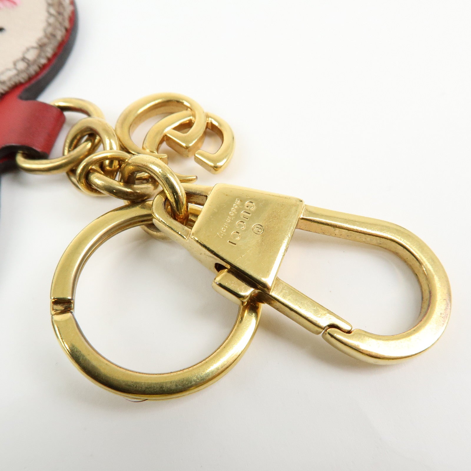 GUCCI GG Supreme Canvas Leather Bag Charm Key Chain Heart Beige