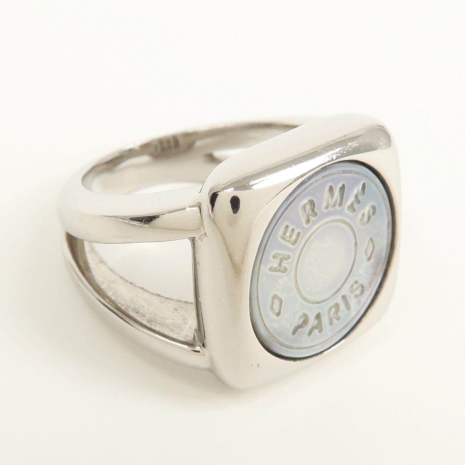 HERMES Sellier Shell Metal Ring Silver #53 US7