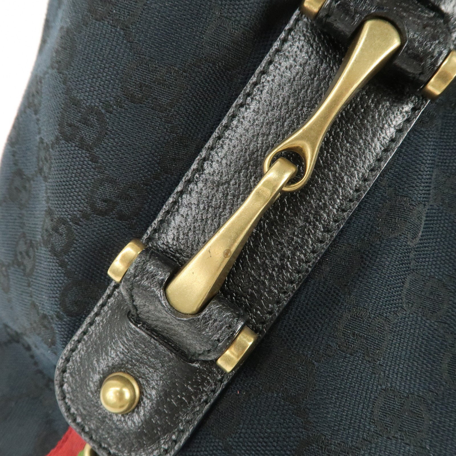GUCCI Horsebit GG Canvas Leather Tote Bag Hand Bag Black 144186