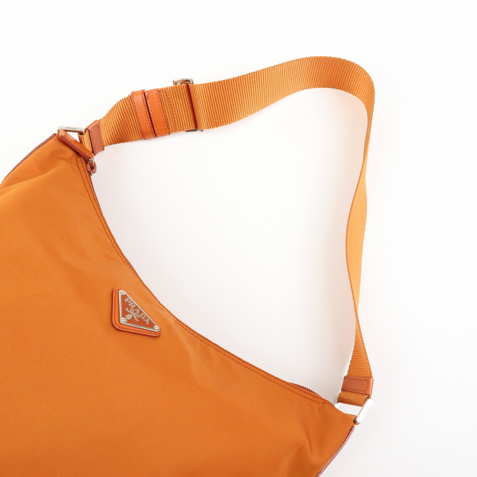 PRADA Triangle Logo Nylon Leather Shoulder Bag Crossbody Bag Orange