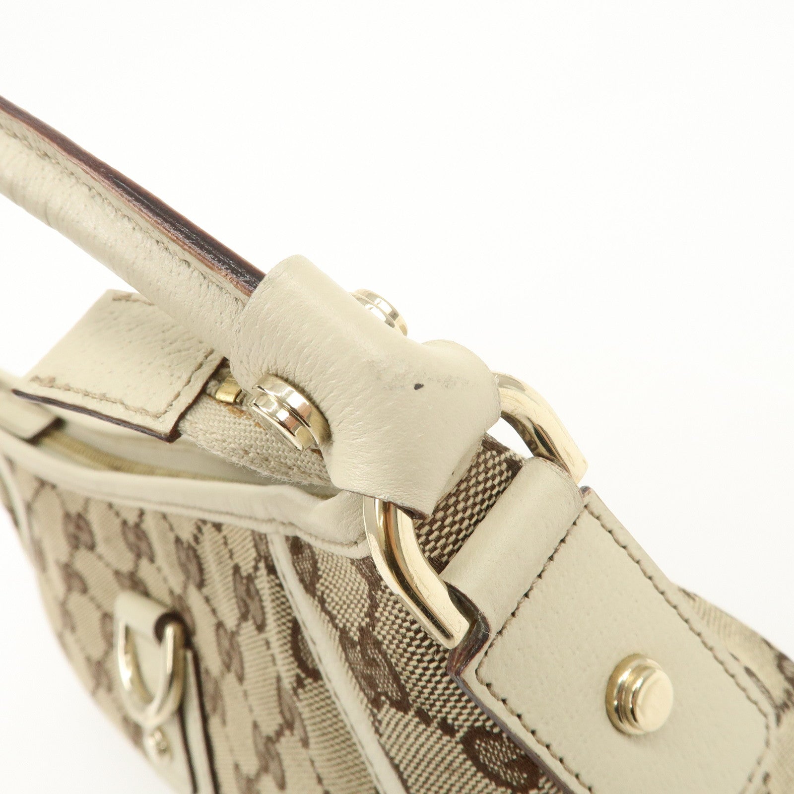 GUCCI Abbey GG Canvas Leather Shoulder Bag Beige Ivory Gold HDW 130939 Used