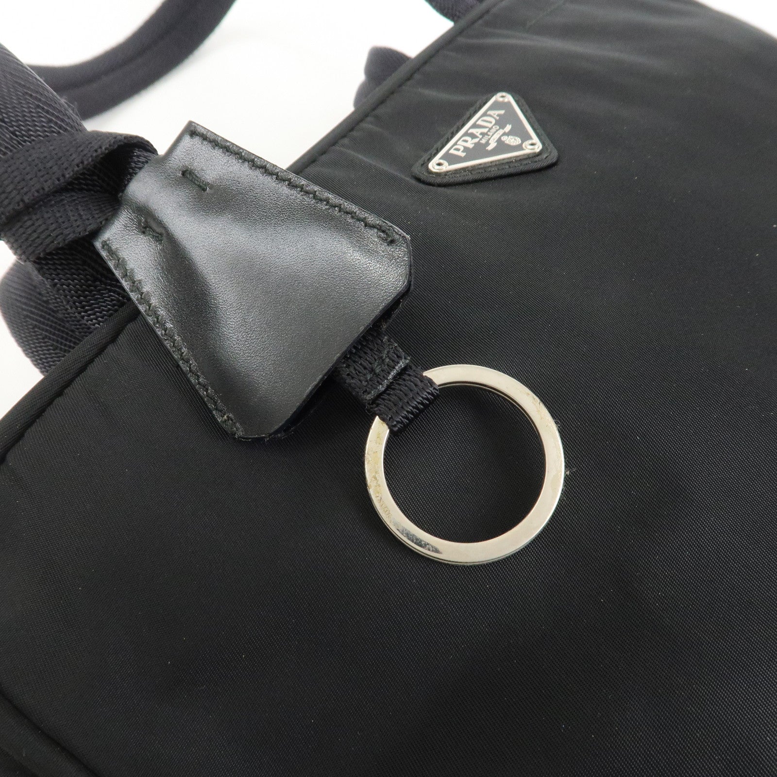 PRADA Triangle Logo Nylon Leather Shoulder Bag Hand Bag Black