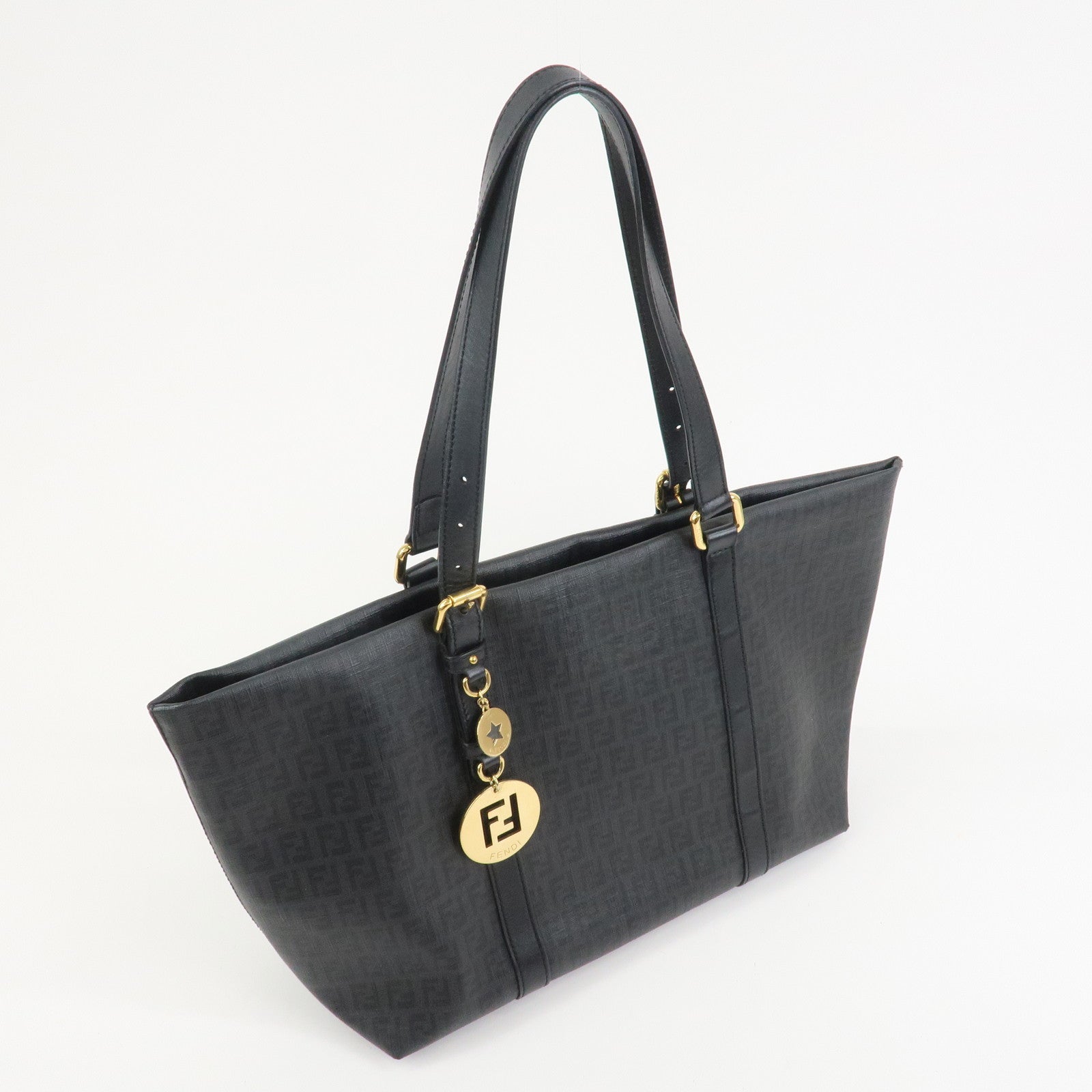 FENDI Zucchino PVC Leather Tote Bag Shoulder Bag Black 8BH215
