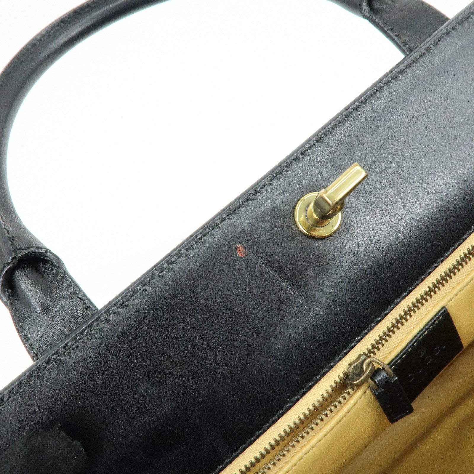 GUCCI Logo Leather Turn-lock Hand Bag Black 102119
