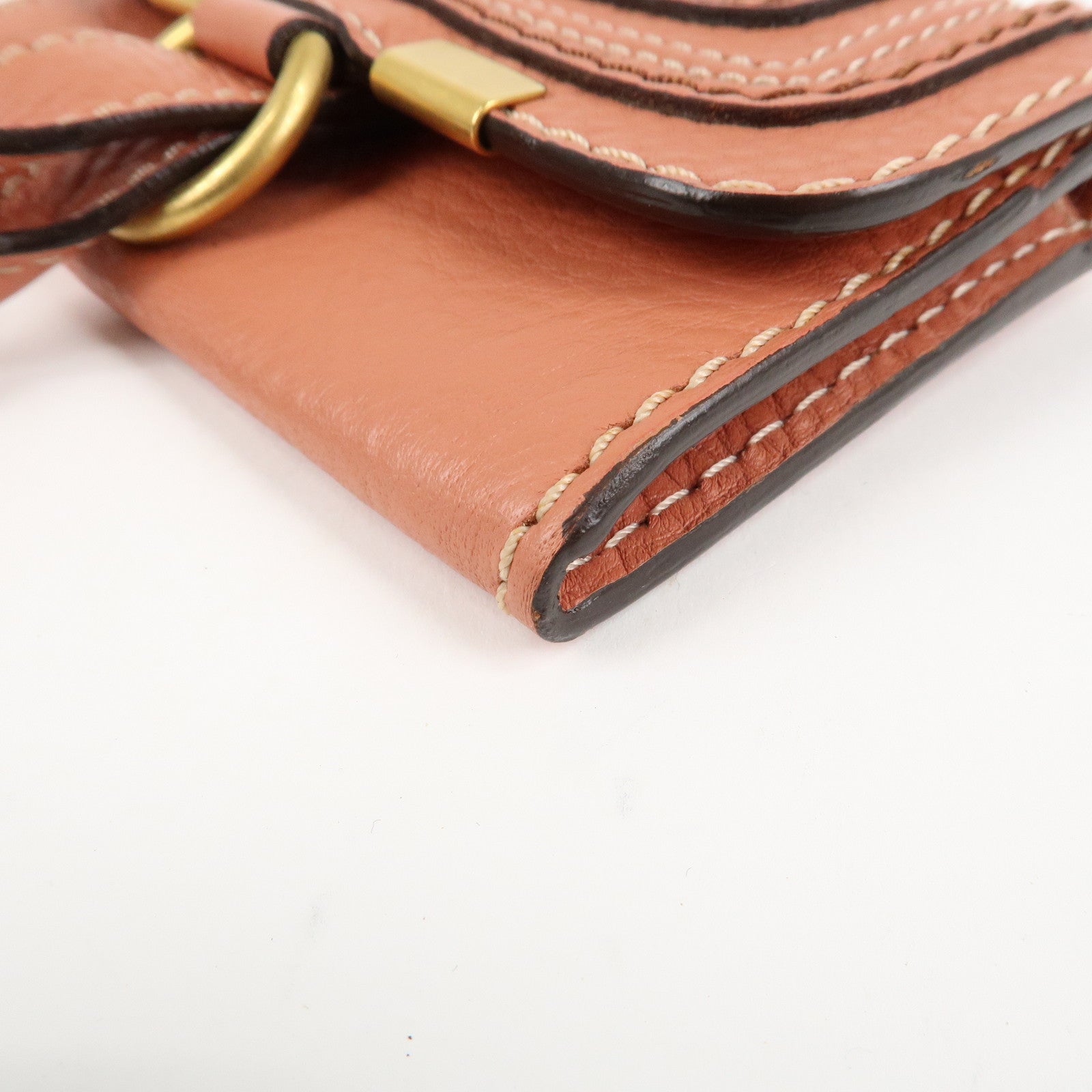 Chloe Leather Marcy Bi-fold Coin Case Card Case Orange Gold Hardware Used