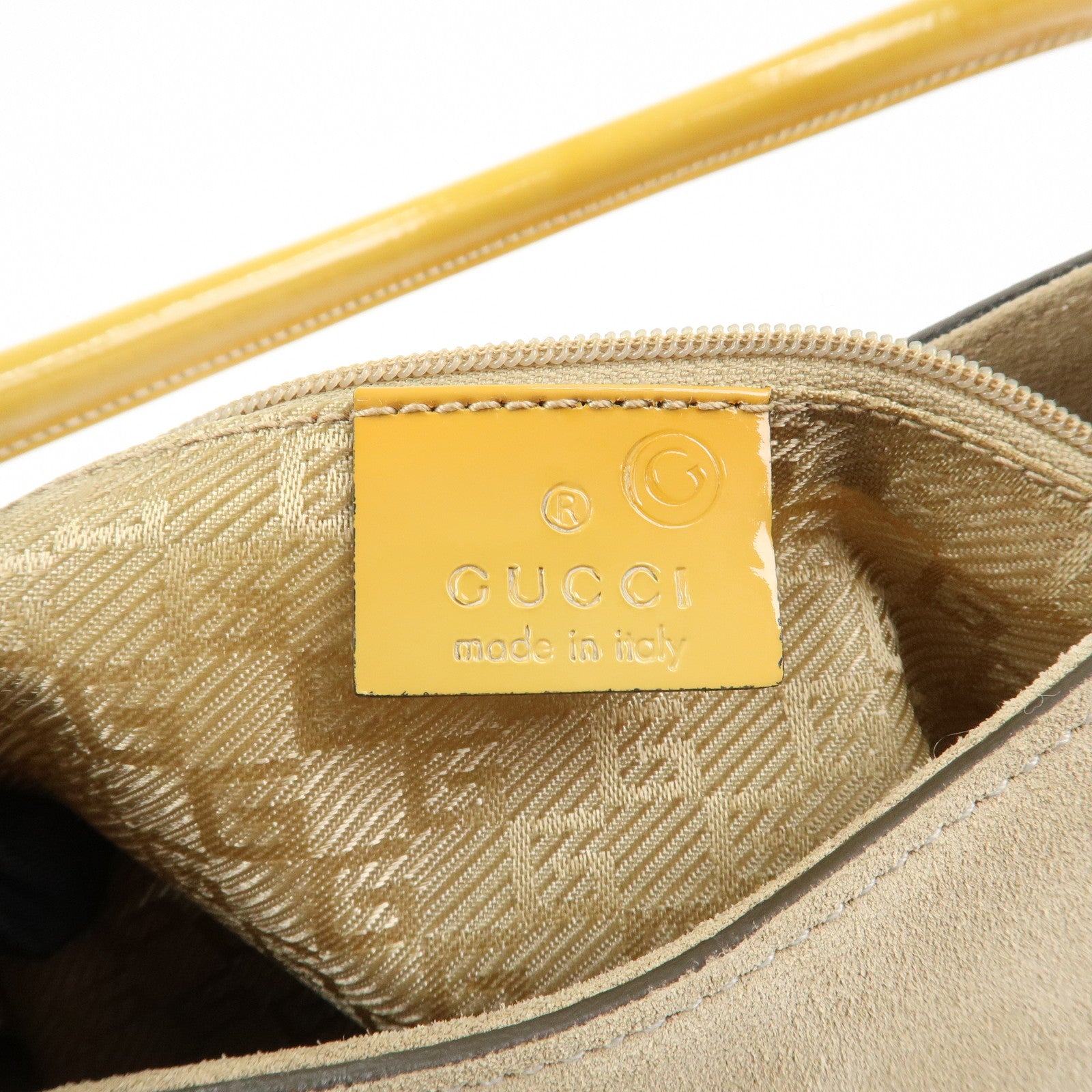 GUCCI Patent Leather Suede Shoulder Bag Yellow Beige 001.4149