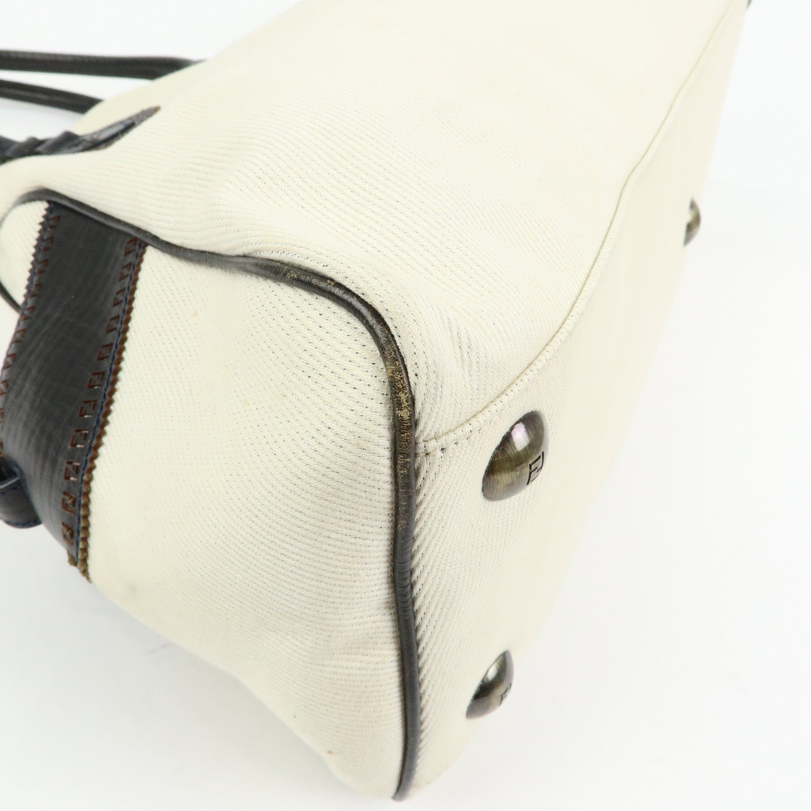 FENDI Etnico Denim Leather Tote Bag Ivory Dark Brown 8BN158