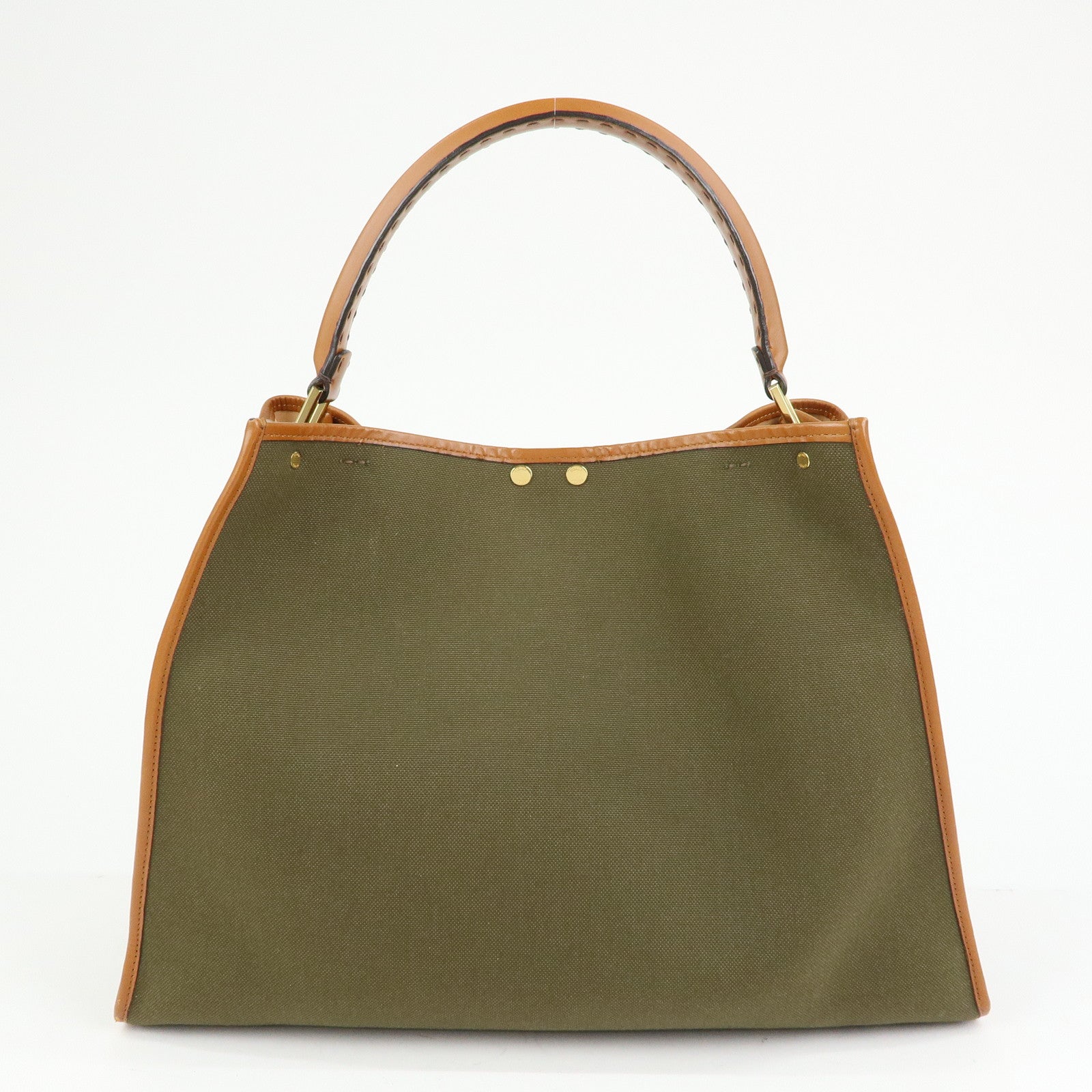 FENDI Peekaoo Canvas Leather Hand Bag Khaki Brown 8BN304