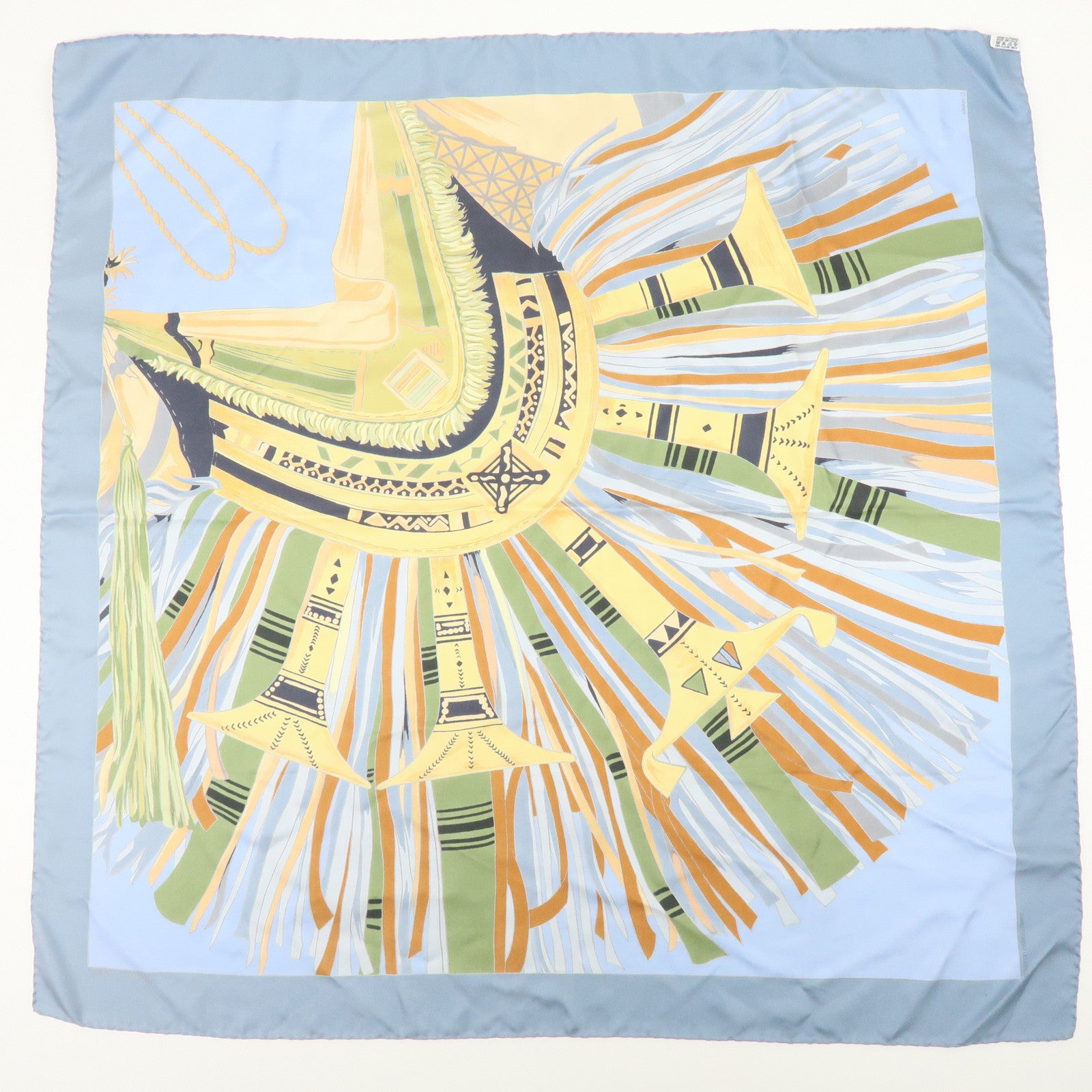HERMES Carre 90 Silk 100% CUIRS DU DESERT Scarf Light Blue