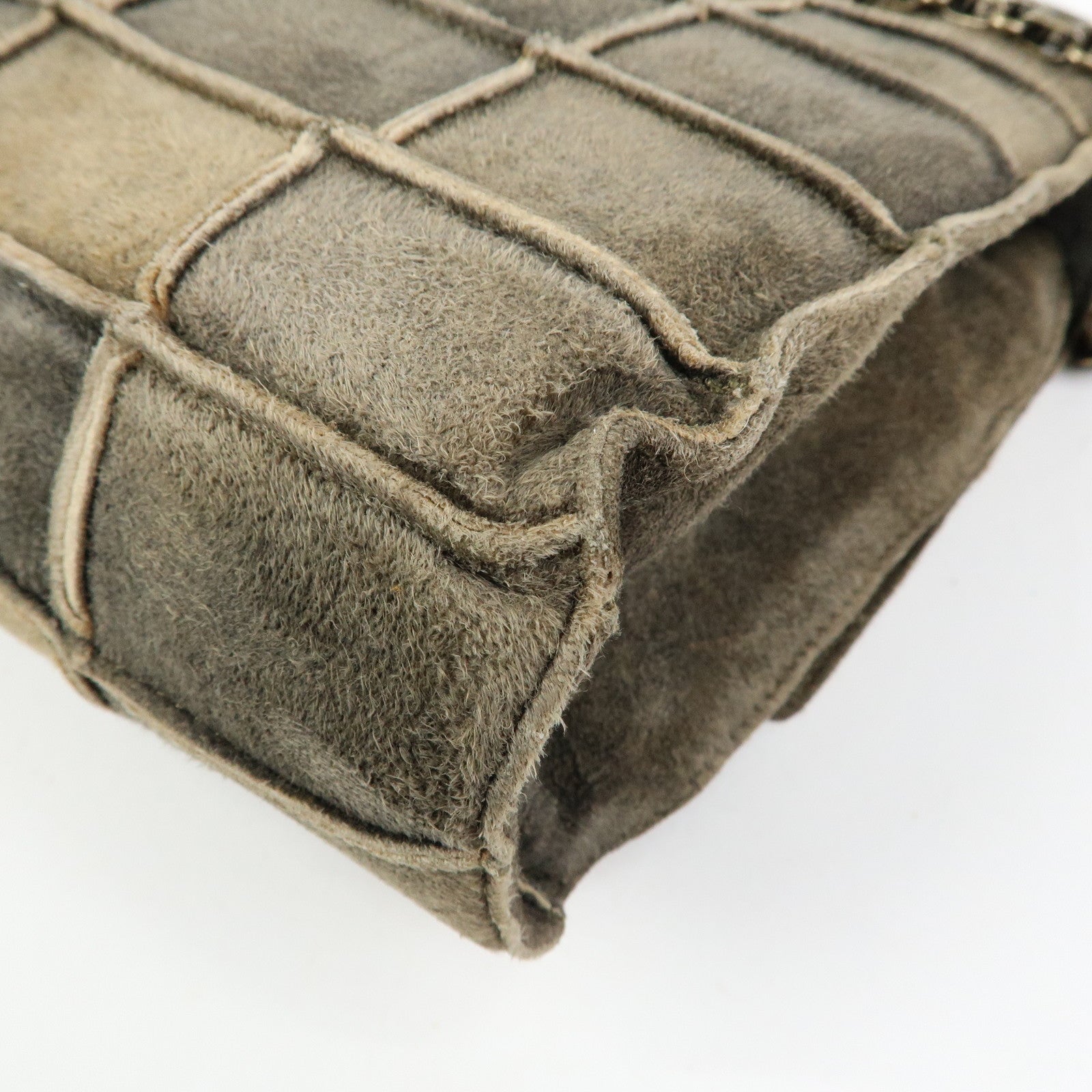 CHANEL Chanel 2.55 Suede Patchwork Chain Shoulder Bag Gray Brown