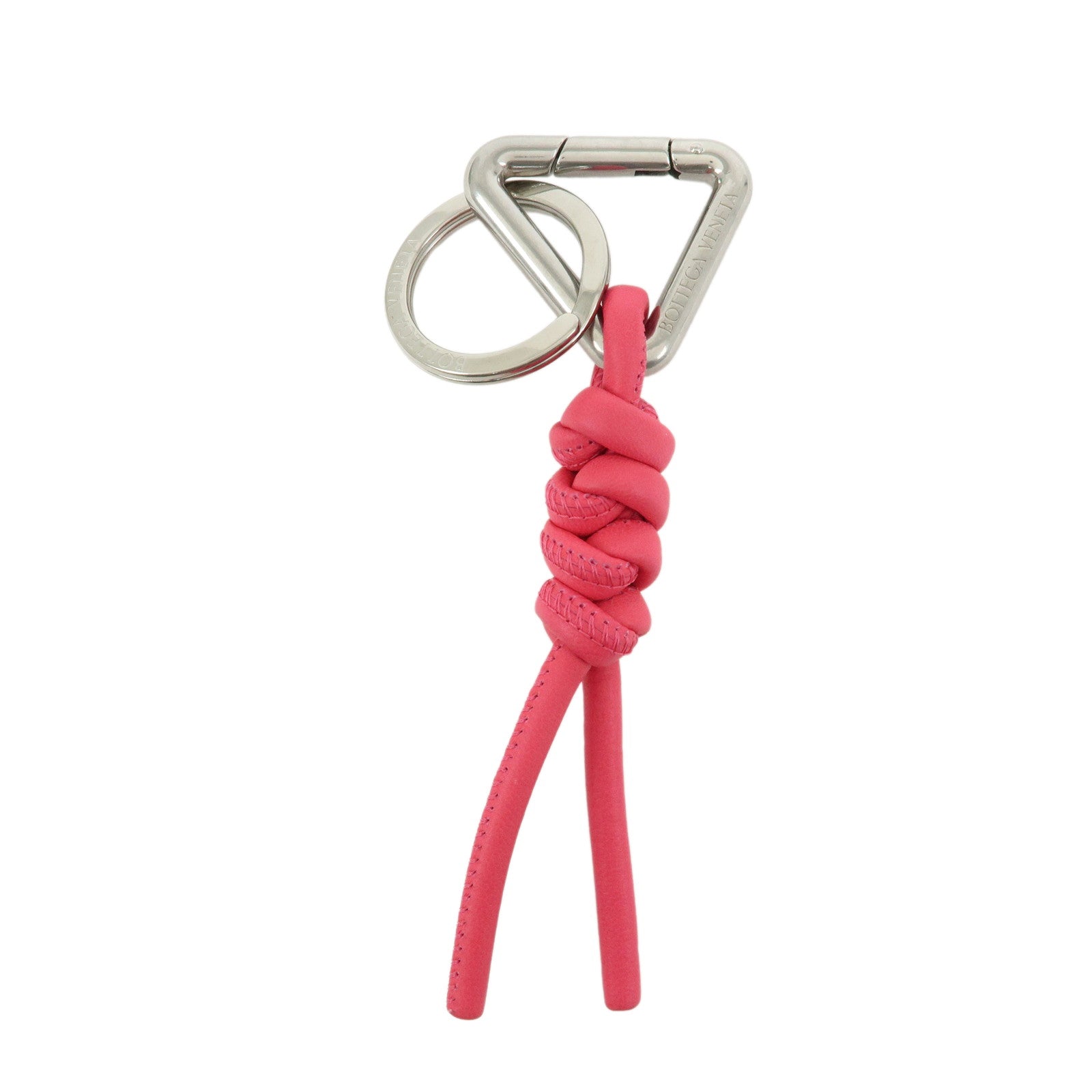 BOTTEGA VENETA Leather Bag Charm Triangle Key Ring Pink 651052