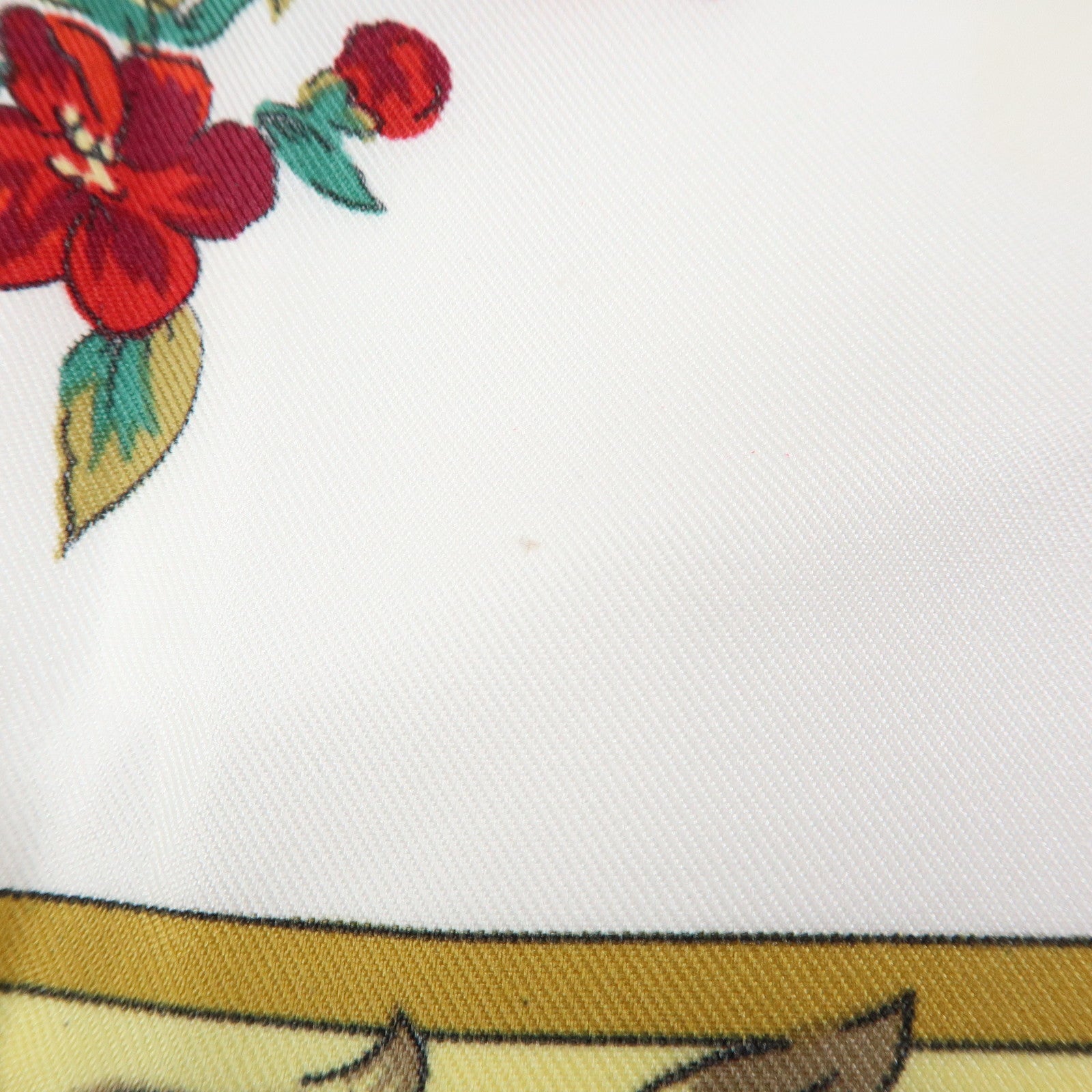 CHANEL Silk 100% Scarf COCO Mark Flower Motif Gold Red