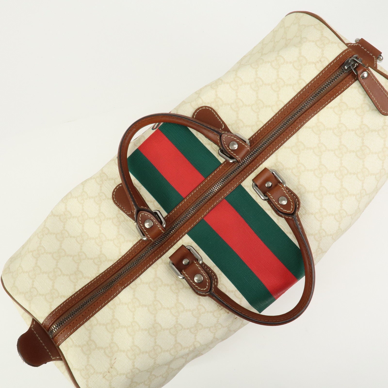 GUCCI Sherry GG Supreme Leather Boston Bag Ivory 189688