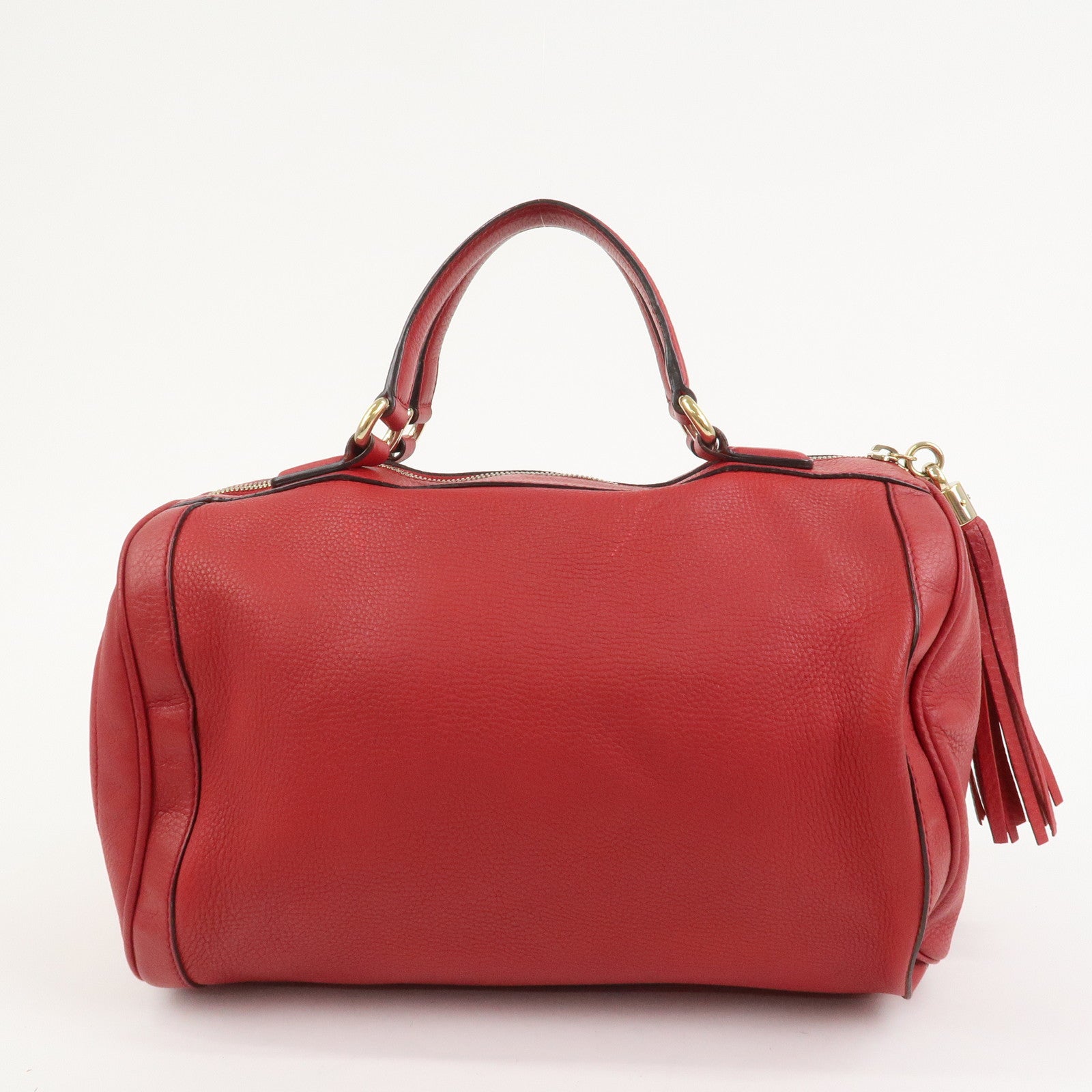 GUCCI SOHO Interlocking G Leather Boston Bag Hand Bag Red 282302