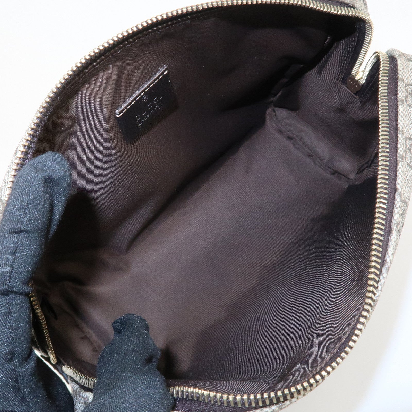 GUCCI GG Supreme Leather Clutch Bag Pouch Beige 189818 Used