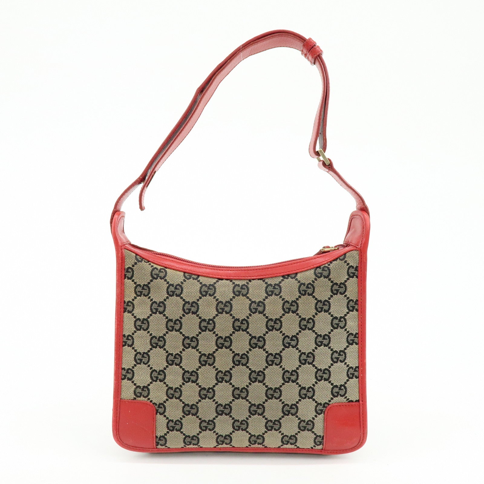 GUCCI GG Canvas Leather Shoulder Bag Beige Red 001・4206・001998