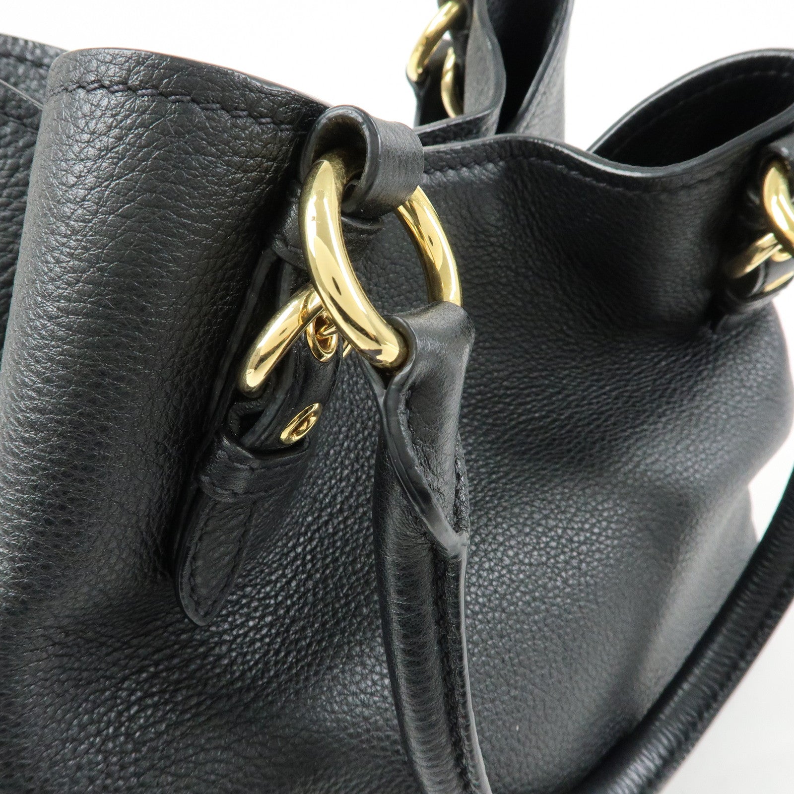 MIU MIU Madras Leather 2Way Bag Hand Bag Shoulder Bag Black 5BE886