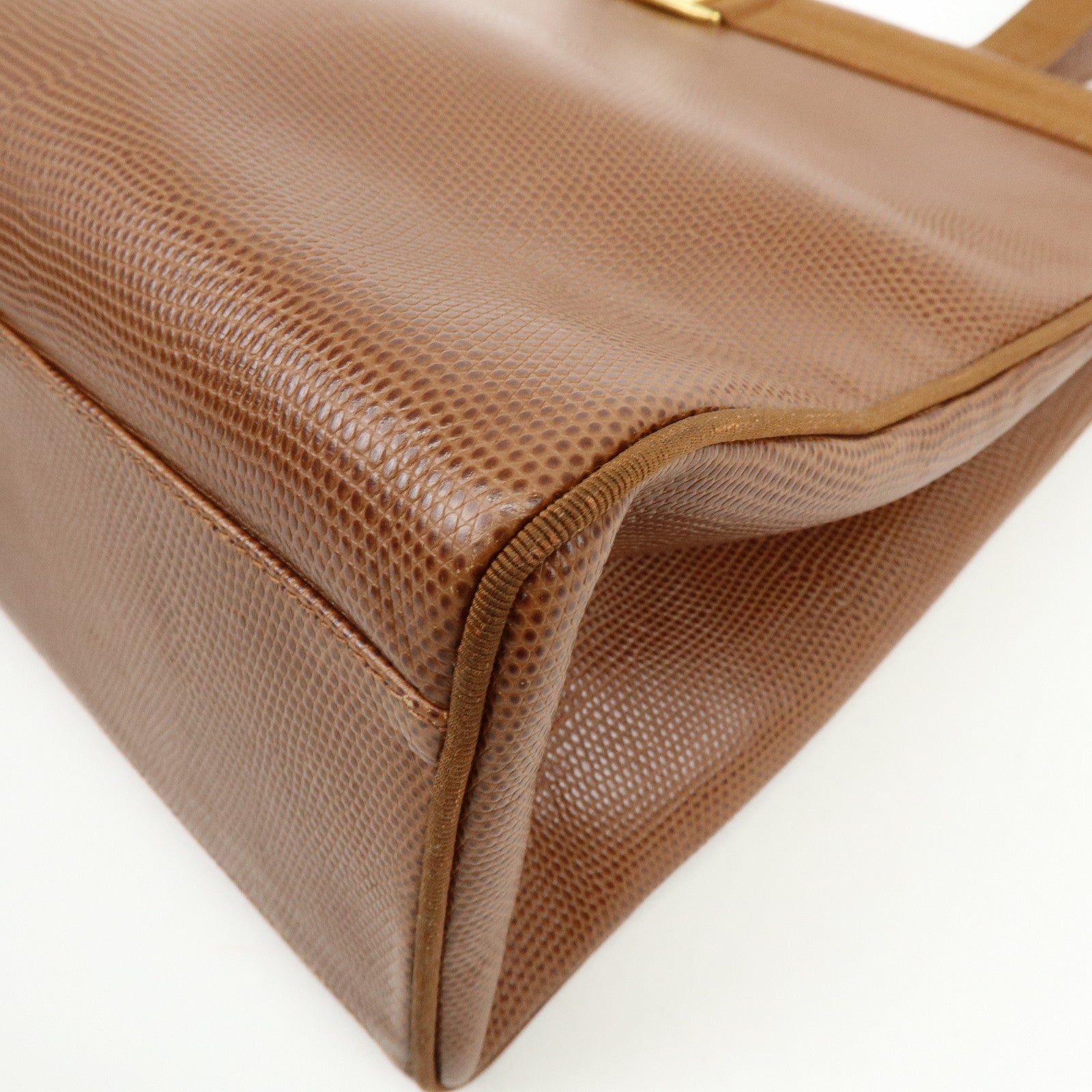 Ferragamo Vara Embossed Leather Tote Bag Shoulder Bag Brown