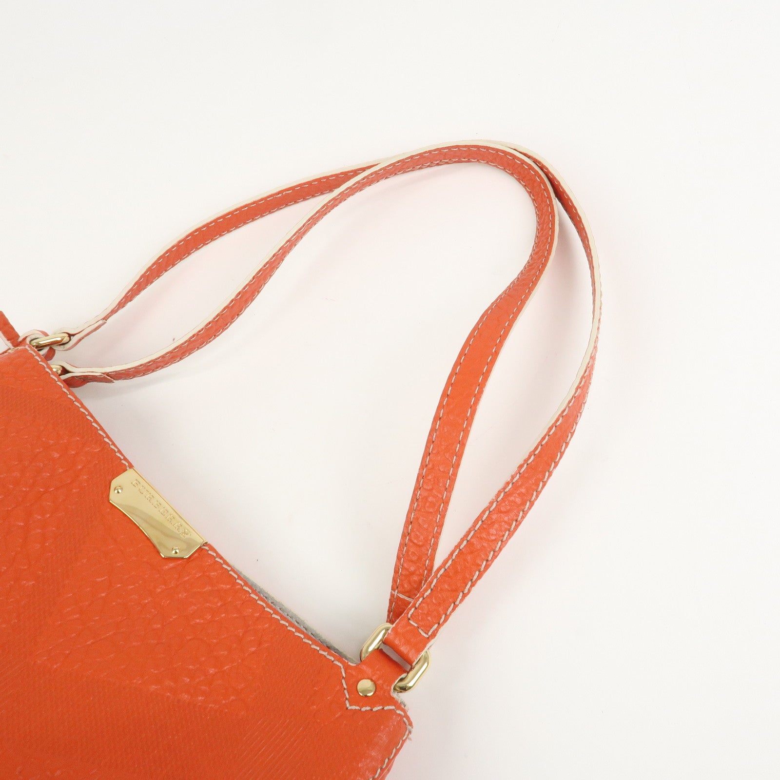 BURBERRY Logo Leather Shoulder Bag Hand Bag Orange