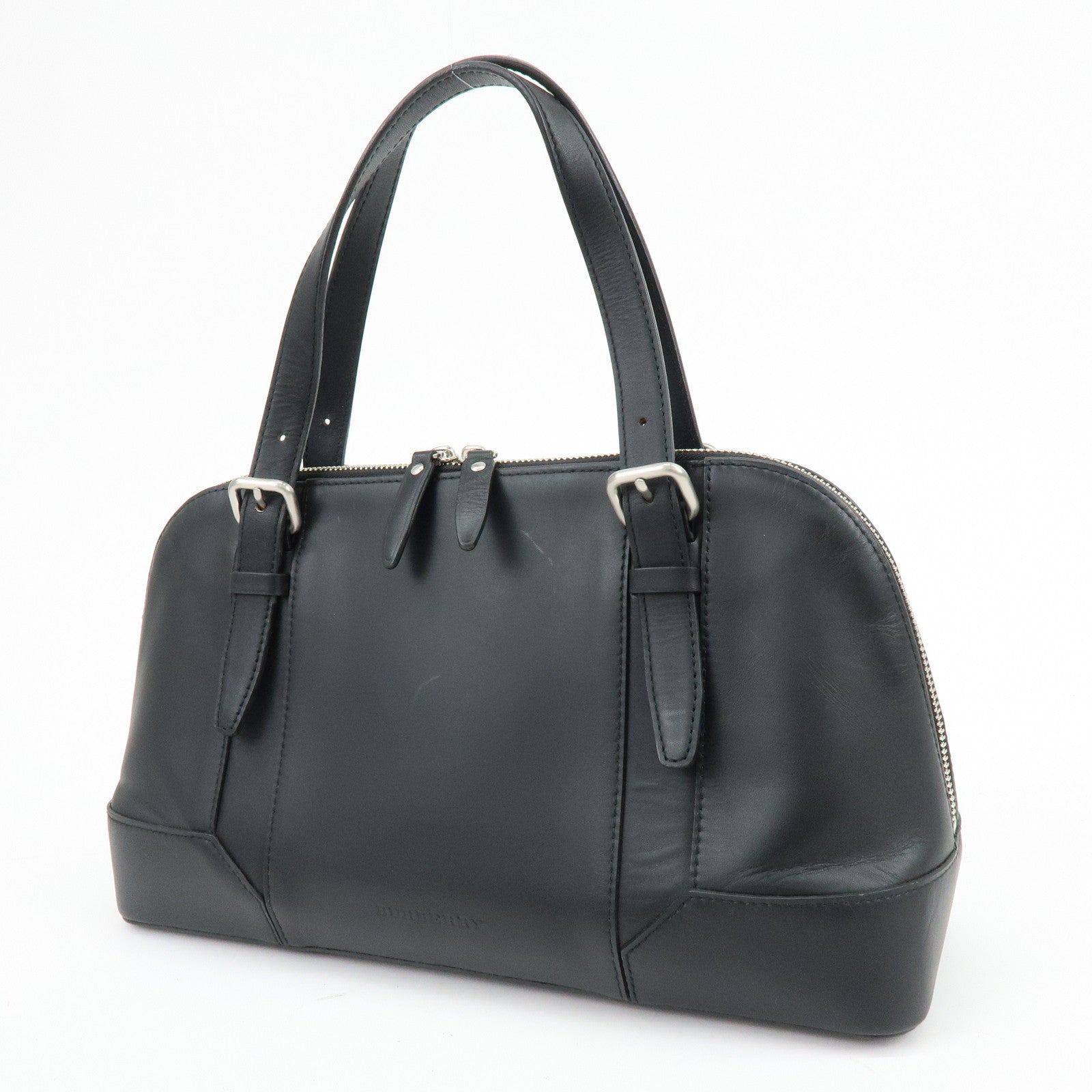 BURBERRY Leather Hand Bag Boston Bag Black