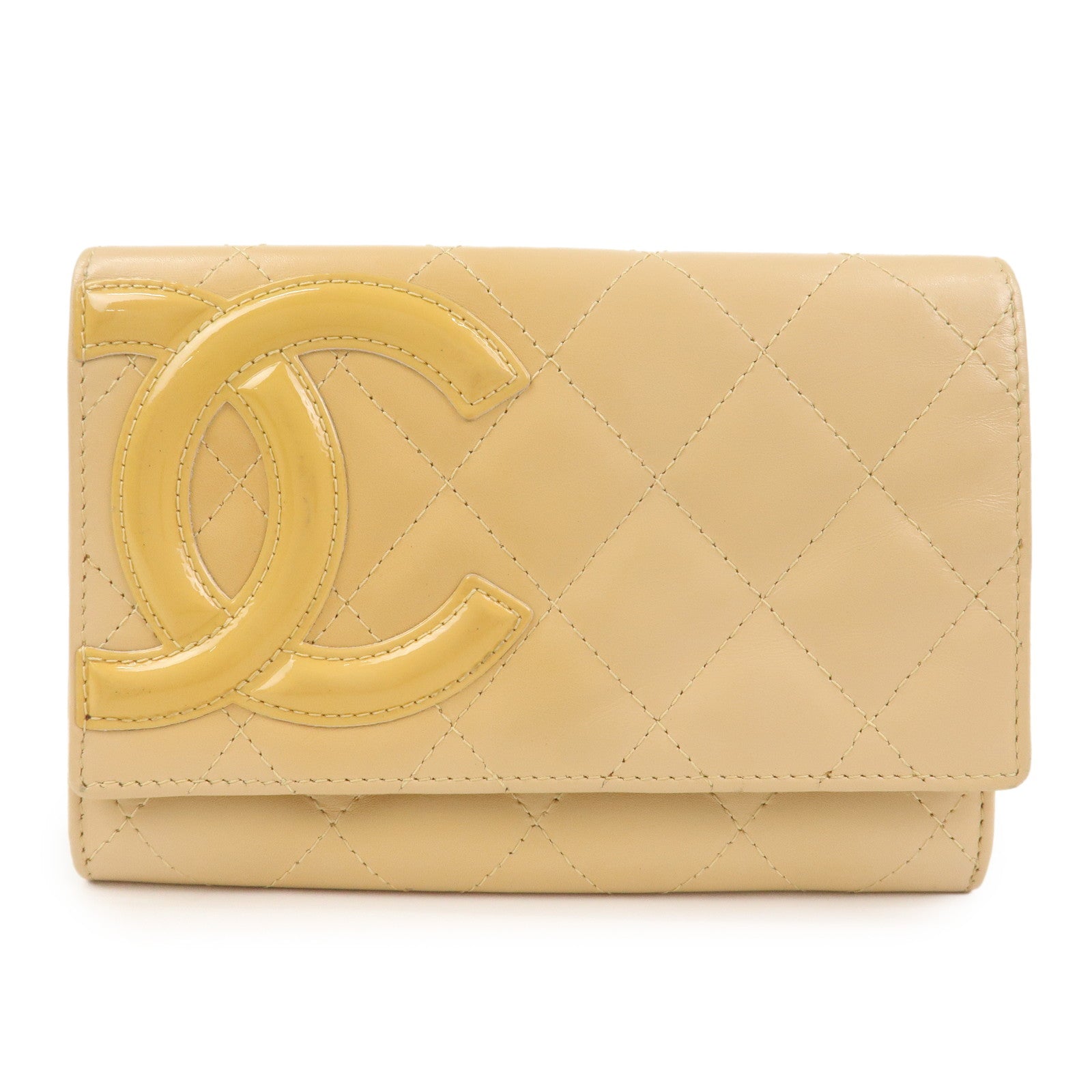 CHANEL Cambon Line Soft Calf Patent Leather Bi-fold Wallet A26722