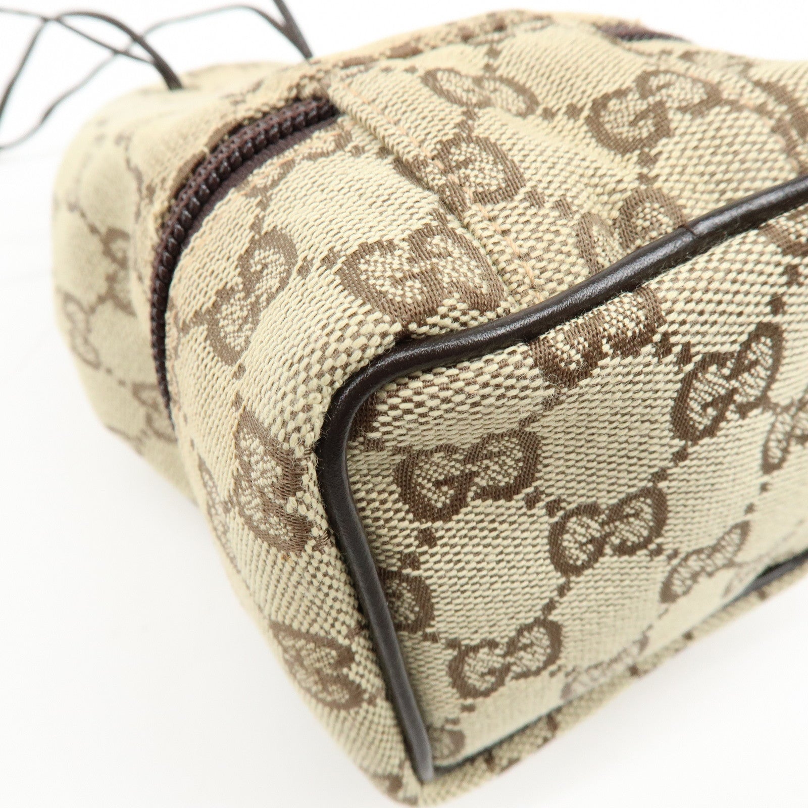 GUCCI GG Canvas Leather Hand Bag Cosmetic Pouch Beige 039・1054