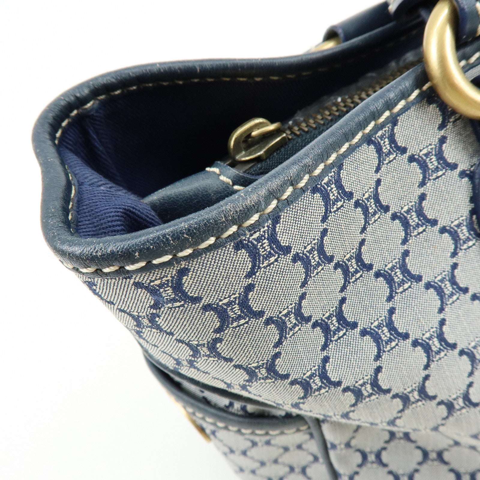 CELINE Macadam Canvas Leather Boogie Bag Hand Bag Navy