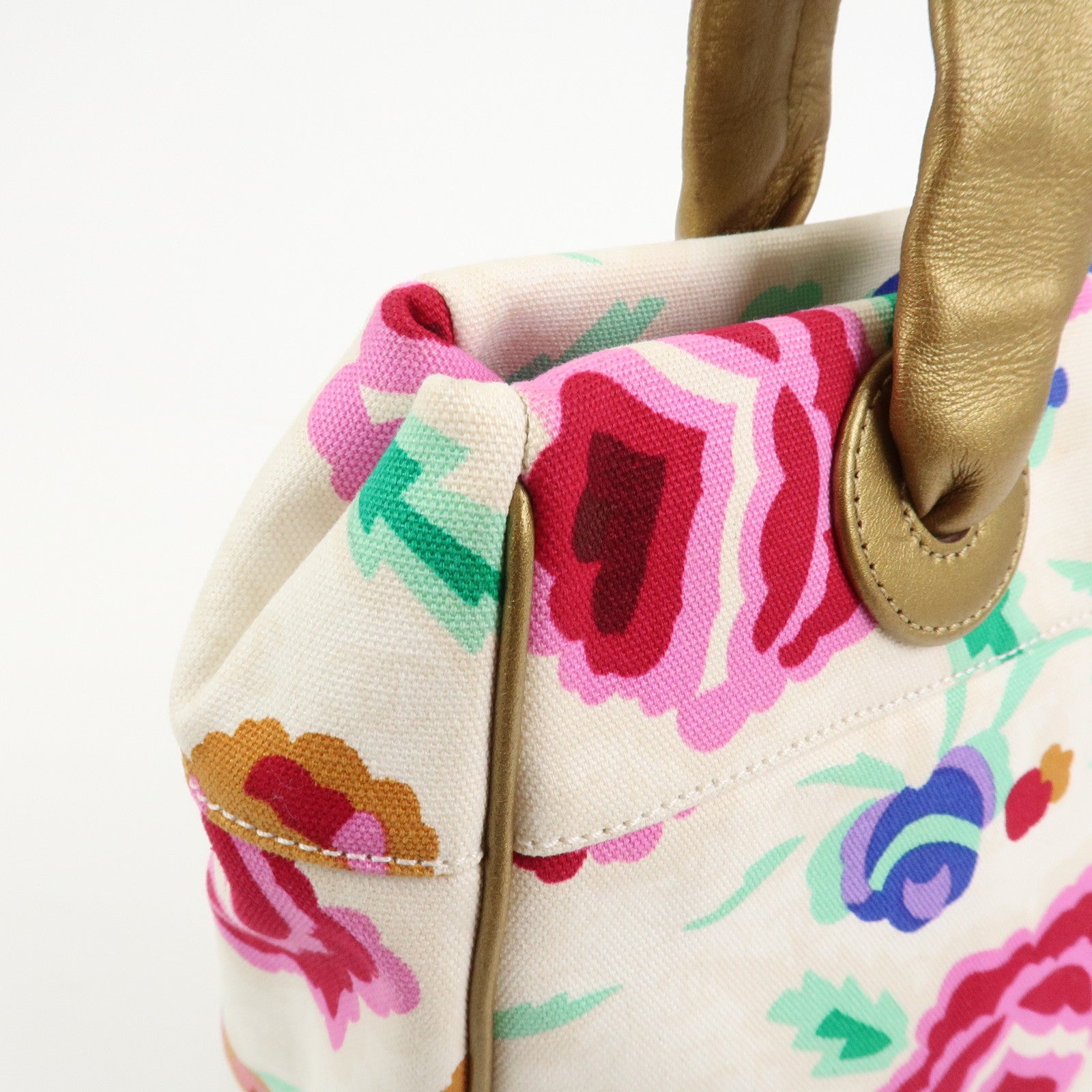 CHANEL Canvas Lamb Skin Tote Bag Shoulder Bag Flora A25388