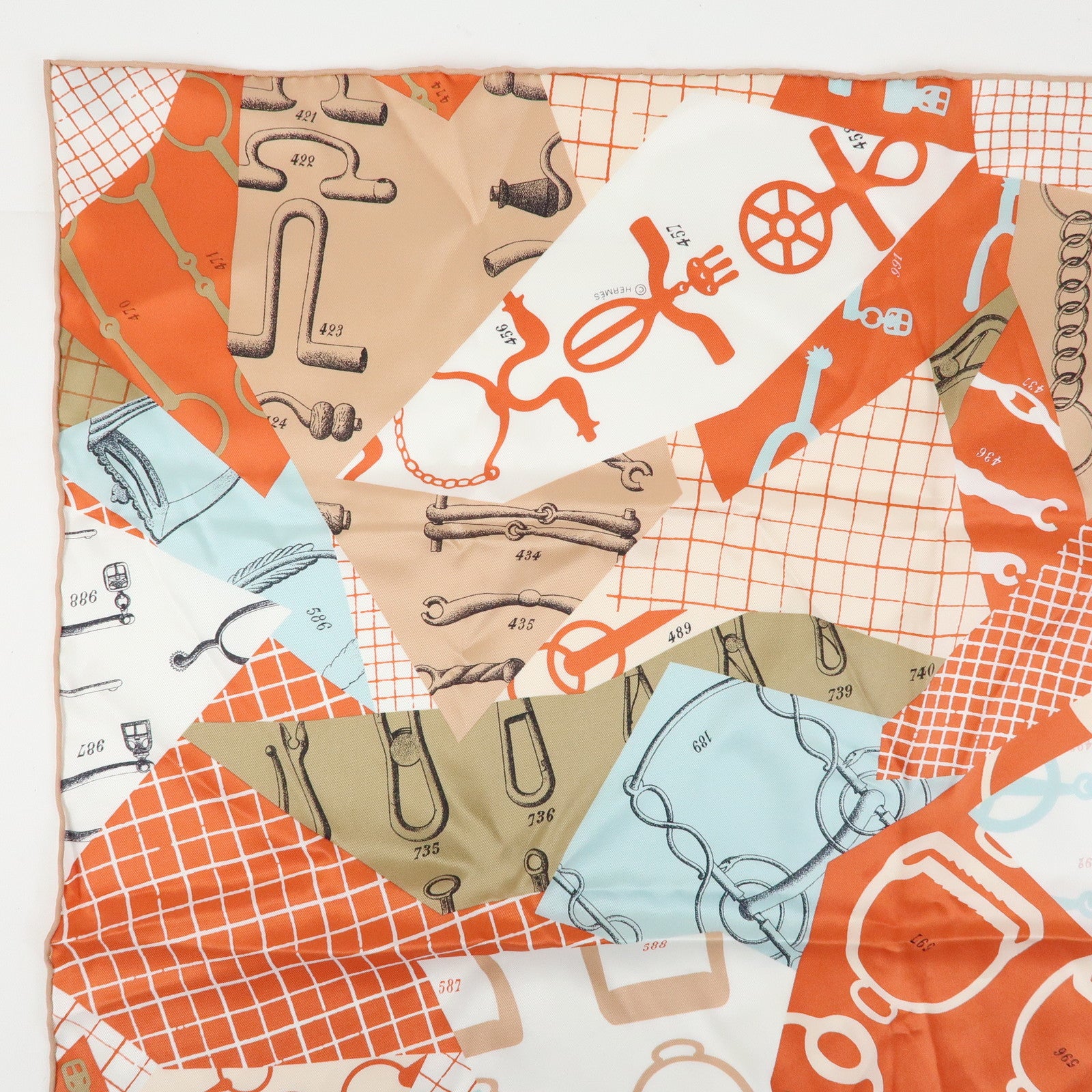 HERMES Carre 65 Set of 2 Silk 100% Scarf Beige Brown Orange