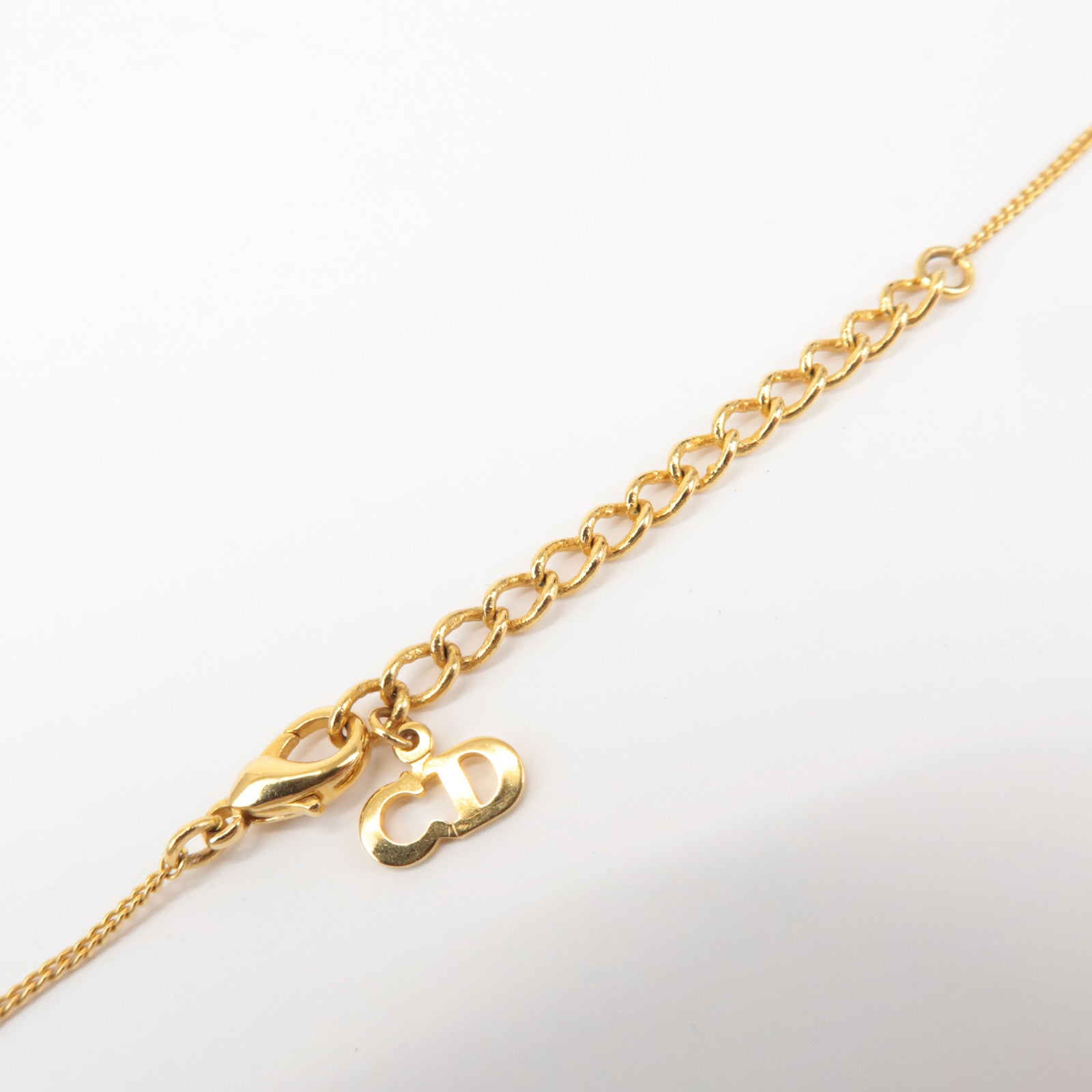 Christian Dior Metal Circle Plate Logo Necklace Gold