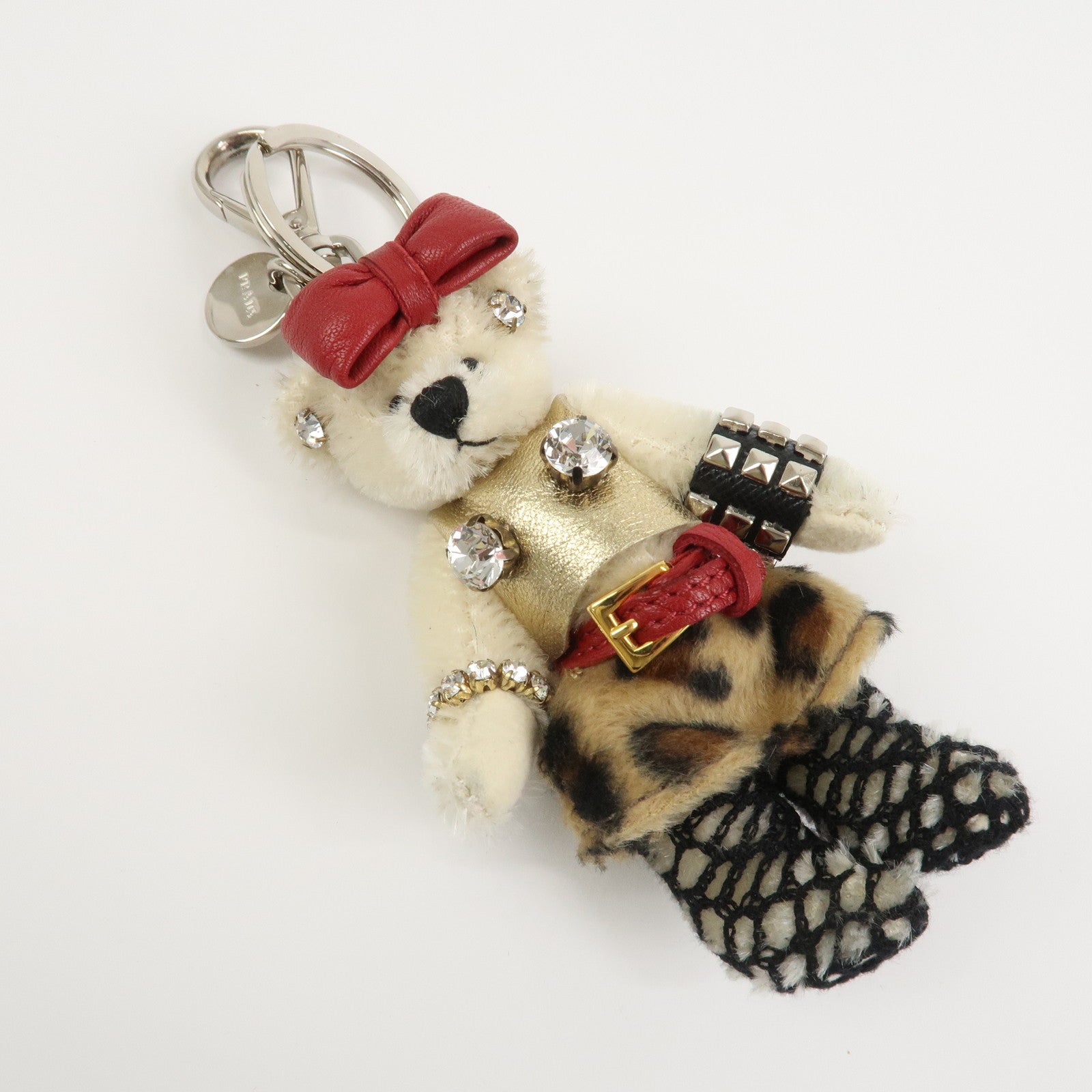 PRADA Teddy Bear Bag Key Charm Key Leopard Bijou Ivory