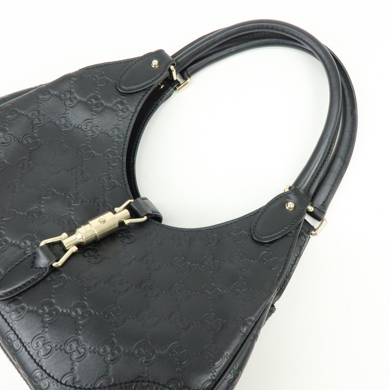 GUCCI Jackie Guccissima Leather Hand Bag Shoulder Bag Black 14819