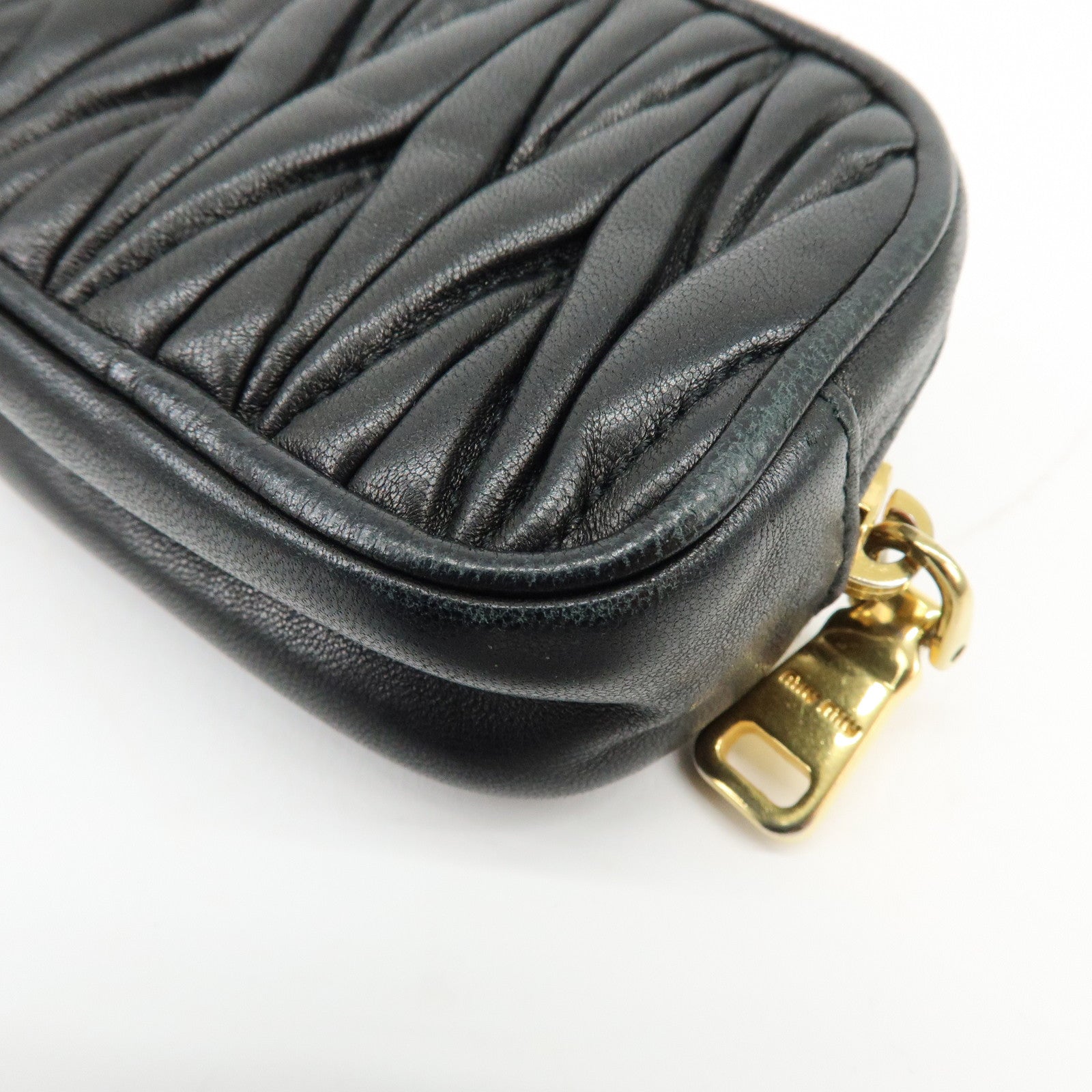 MIU MIU Nappa Leather Bag Charm Pouch Coin Case Black 5M1353
