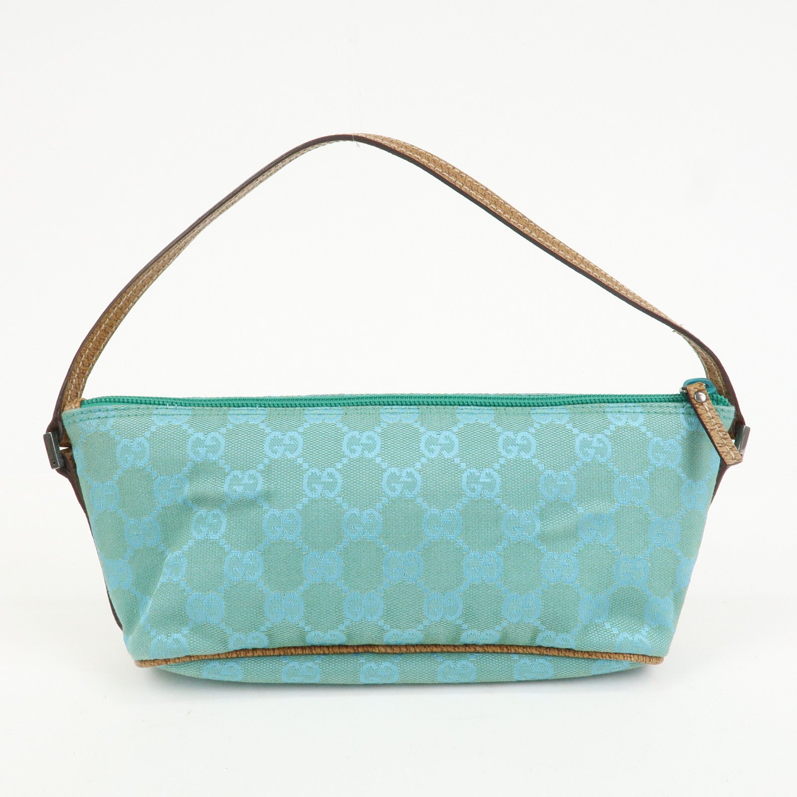 GUCCI Boat Bag GG Canvas Leather Hand Bag Light Blue 07198