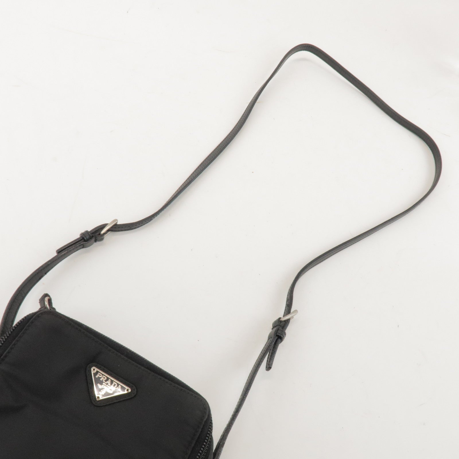 PRADA Triangle Logo Nylon Leather Crossbody Bag Shoulder Bag Black
