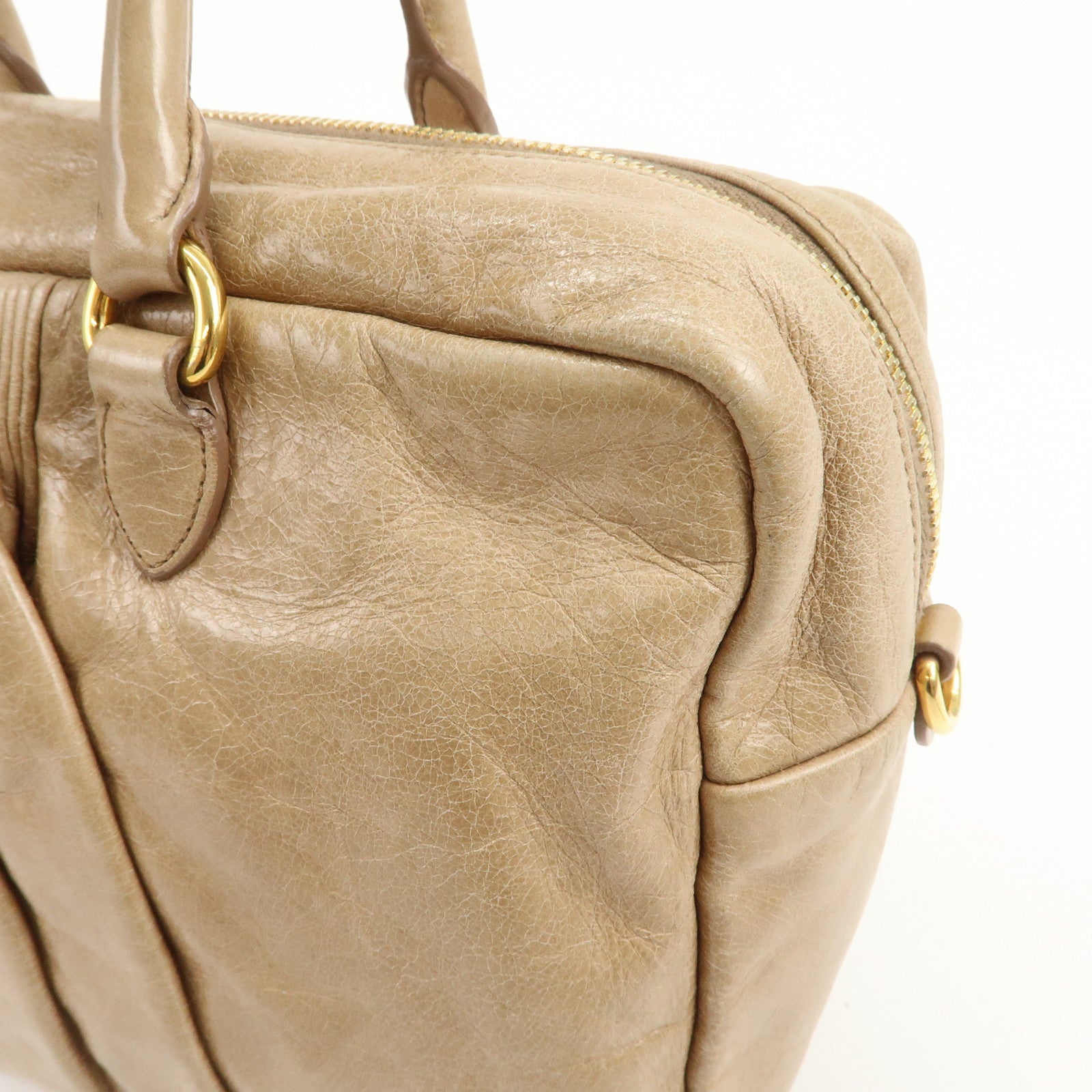 MIU MIU Leather 2Way Bag Hand Bag Shoulder Bag Light Brown RL0048
