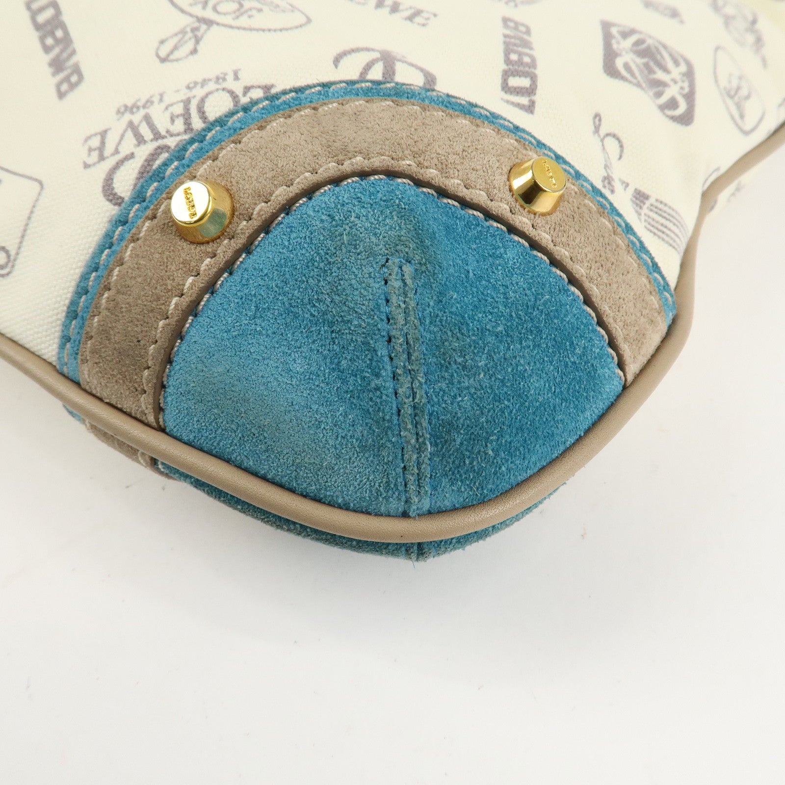 LOEWE Anagram Canvas Suede Leather Shoulder Bag Beige Blue Used
