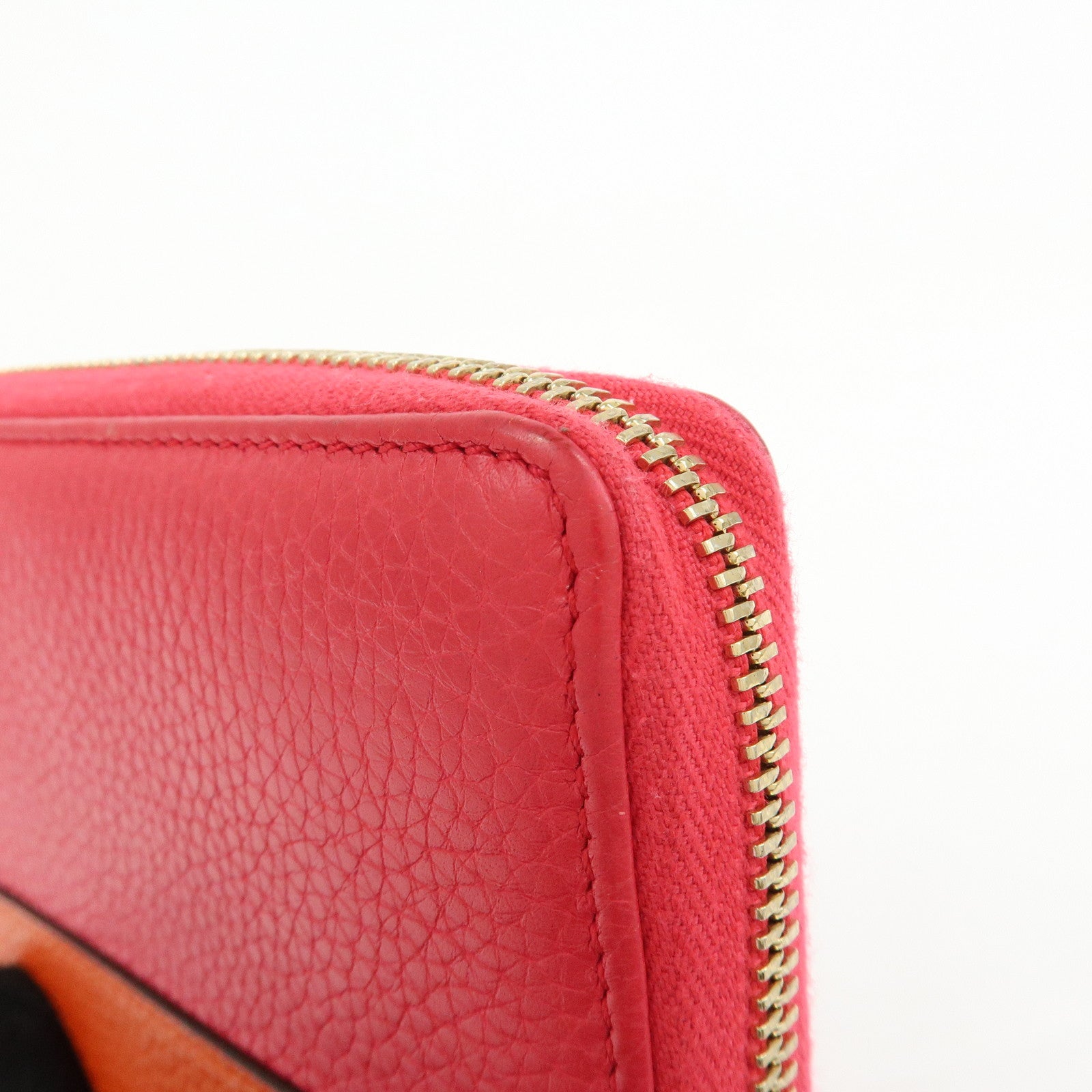 GUCCI Bamboo Leather Round Zippy Long Wallet Pink Orange 307984