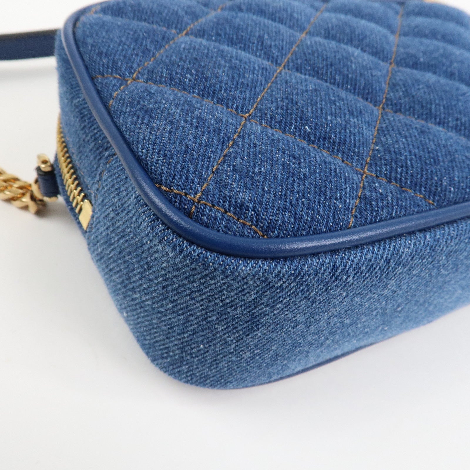 GIANNI VERSACE Denim Leather Chain Shoulder Bag Blue
