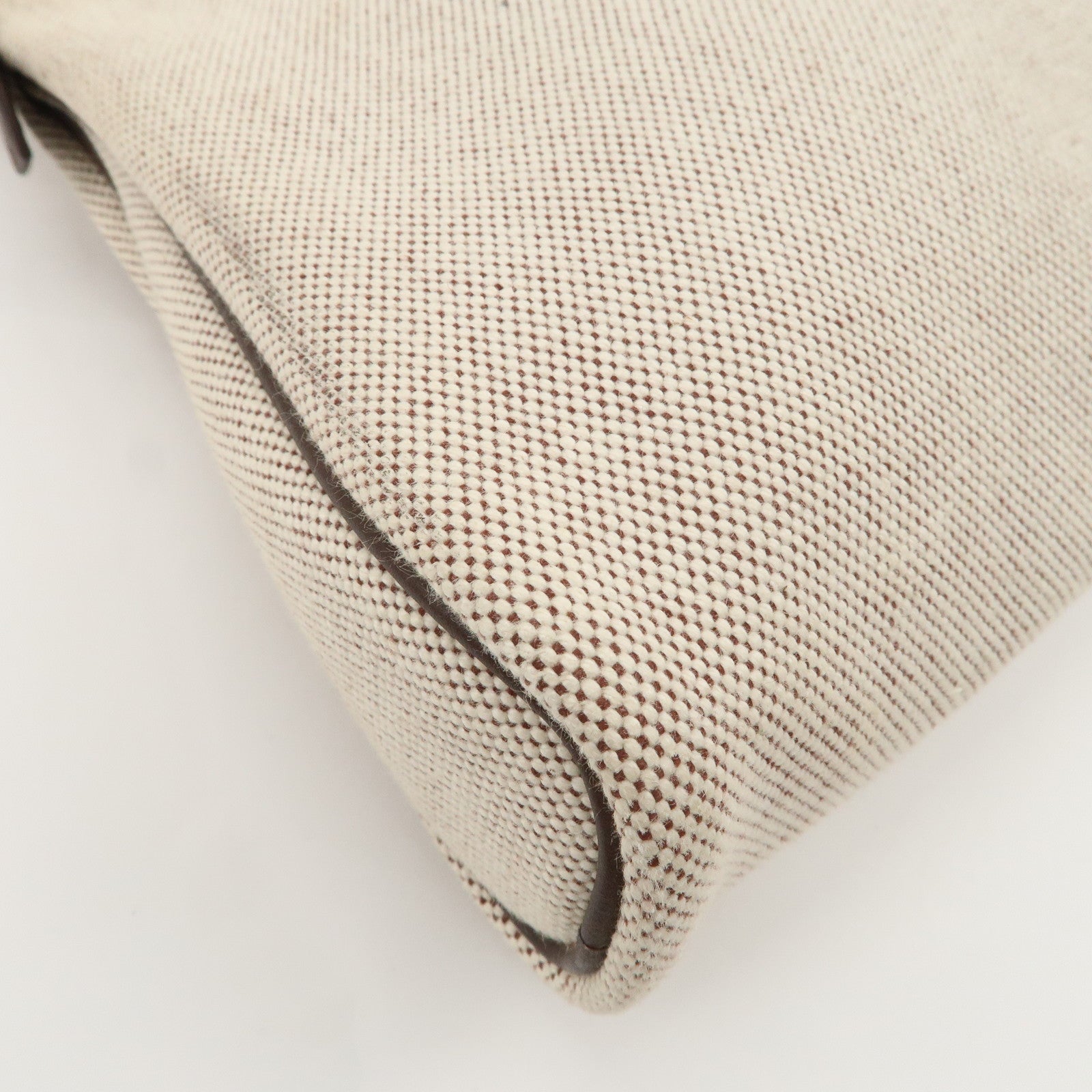 HERMES Leather Toile Ash Sac Eve MM J Engraved Hand Bag Natural