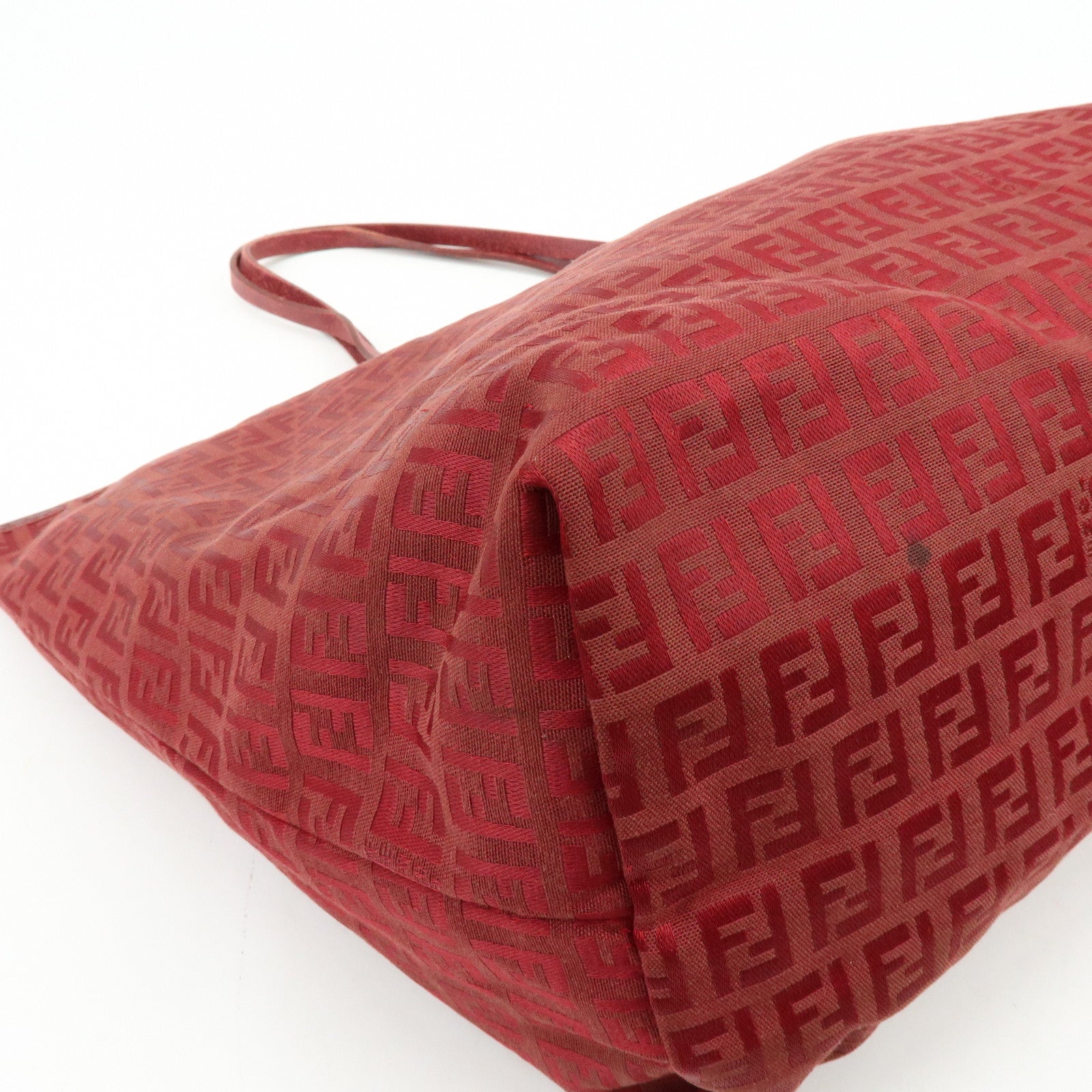 FENDI Zucchino Canvas Leather Tote Bag Shoulder Bag Red 8BH005